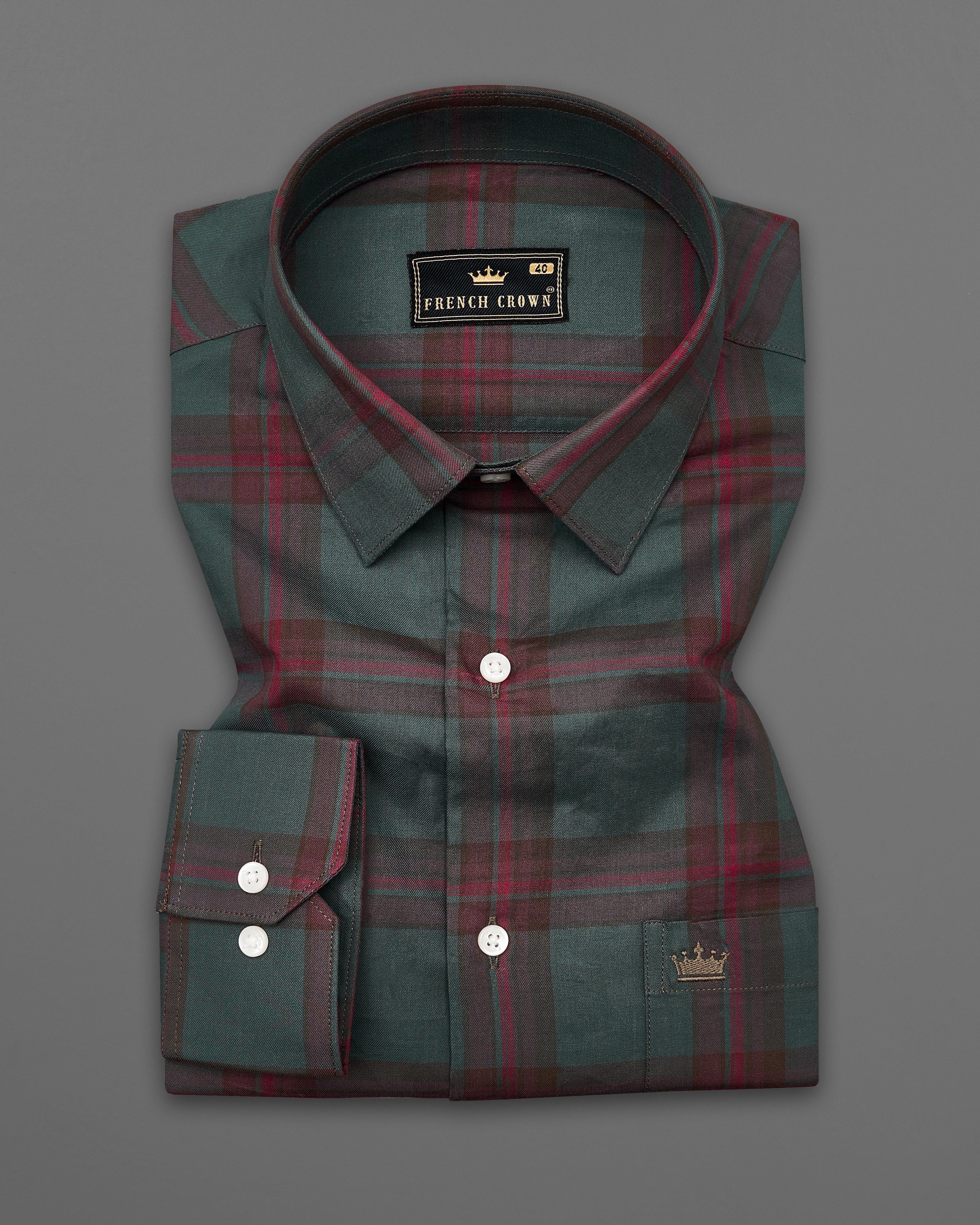 Fuscous Green with Castro Red Twill Windowpane Shirt 9087-38, 9087-H-38, 9087-39, 9087-H-39, 9087-40, 9087-H-40, 9087-42, 9087-H-42, 9087-44, 9087-H-44, 9087-46, 9087-H-46, 9087-48, 9087-H-48, 9087-50, 9087-H-50, 9087-52, 9087-H-52