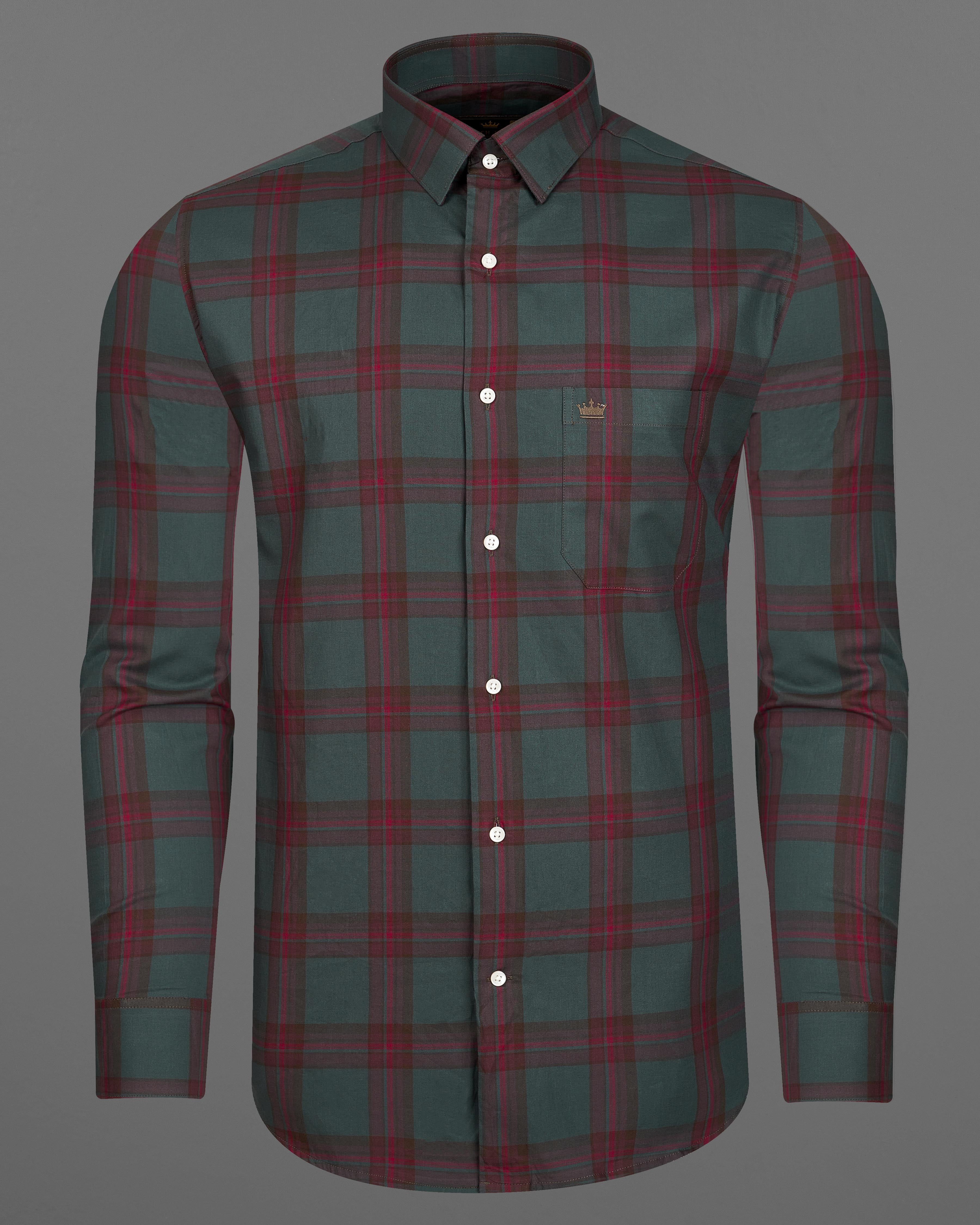 Fuscous Green with Castro Red Twill Windowpane Shirt 9087-38, 9087-H-38, 9087-39, 9087-H-39, 9087-40, 9087-H-40, 9087-42, 9087-H-42, 9087-44, 9087-H-44, 9087-46, 9087-H-46, 9087-48, 9087-H-48, 9087-50, 9087-H-50, 9087-52, 9087-H-52