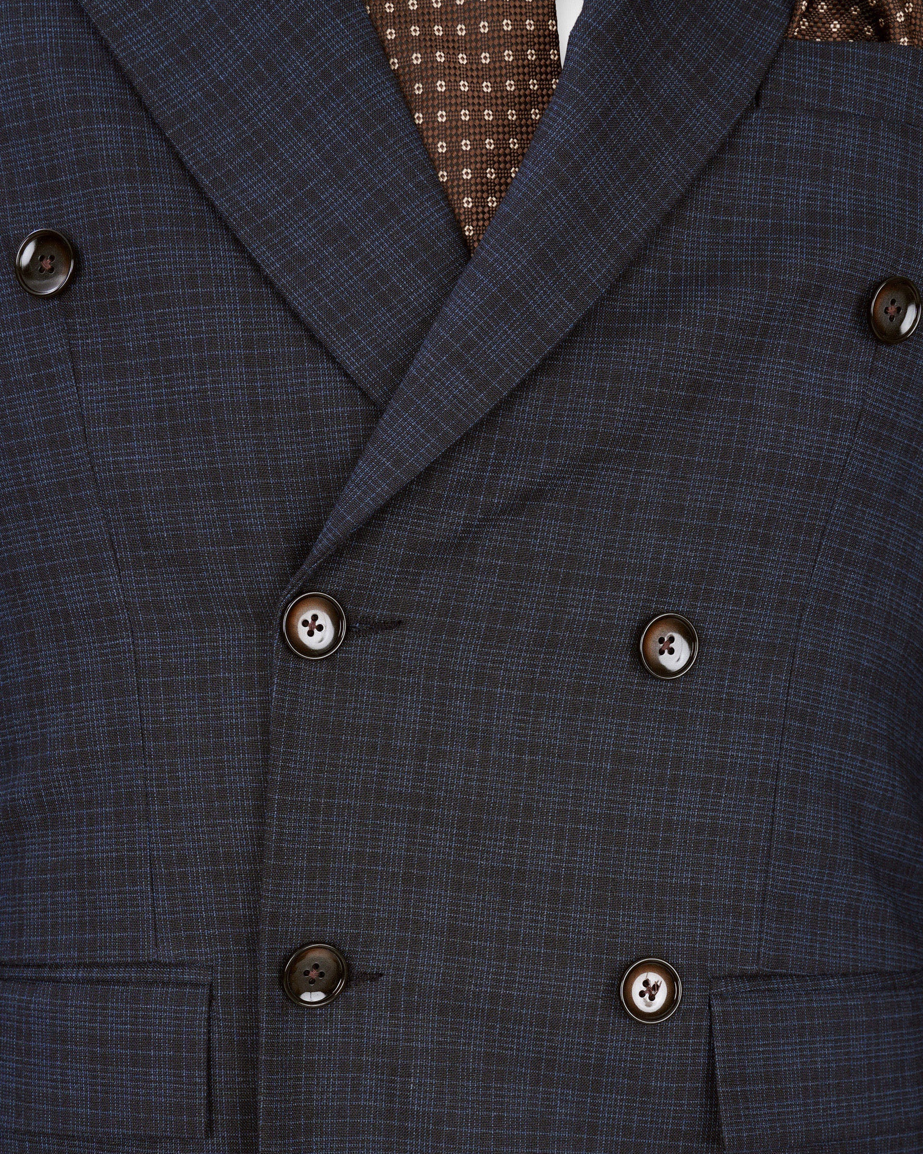 Ebony Clay Gray and Metallic Blue Plaid Double-Breasted Blazer BL1939-DB-36,BL1939-DB-38,BL1939-DB-40,BL1939-DB-42,BL1939-DB-44,BL1939-DB-46,BL1939-DB-48,BL1939-DB-50,BL1939-DB-52,BL1939-DB-54,BL1939-DB-56,BL1939-DB-58,BL1939-DB-60