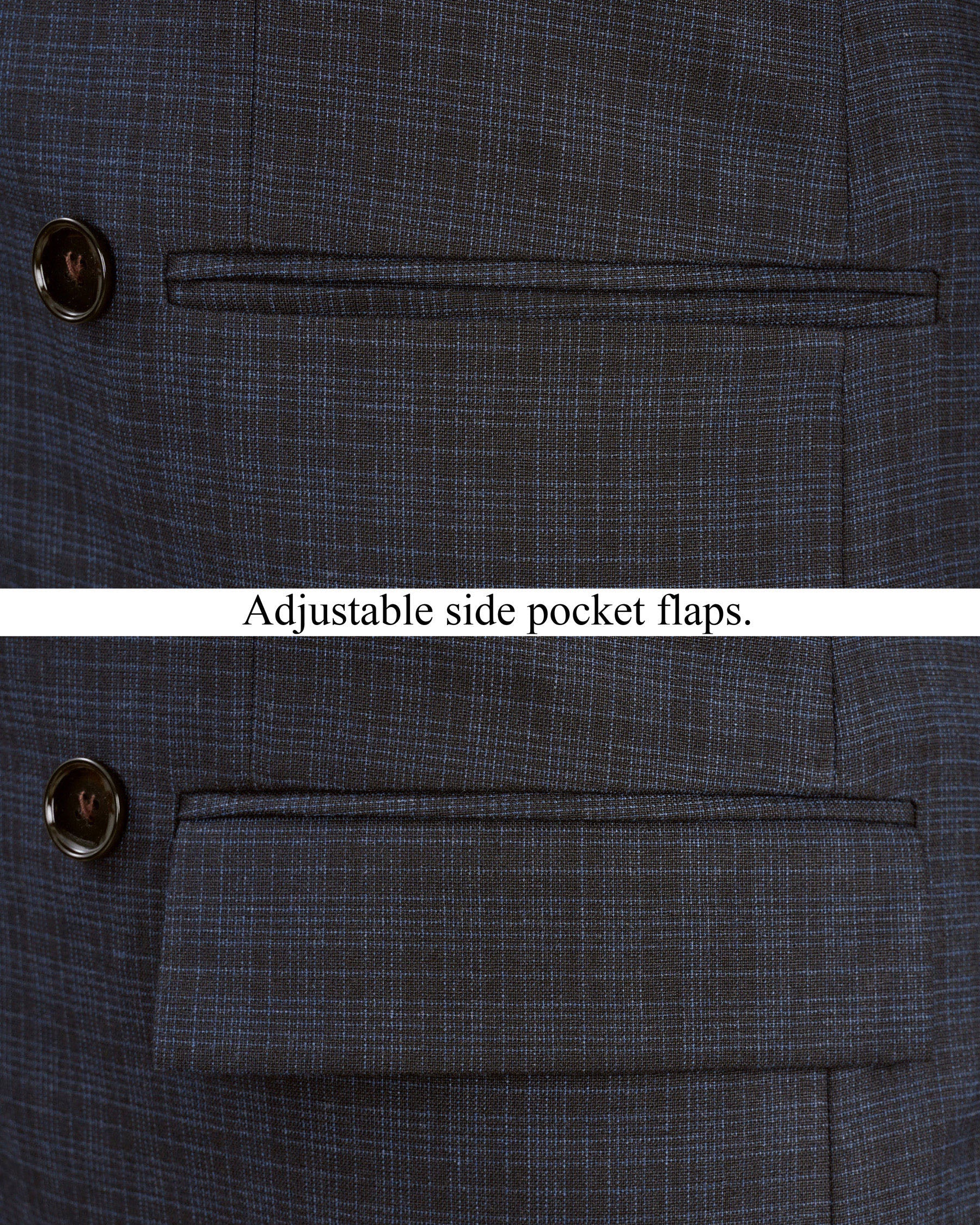 Ebony Clay Gray and Metallic Blue Plaid Double-Breasted Blazer BL1939-DB-36,BL1939-DB-38,BL1939-DB-40,BL1939-DB-42,BL1939-DB-44,BL1939-DB-46,BL1939-DB-48,BL1939-DB-50,BL1939-DB-52,BL1939-DB-54,BL1939-DB-56,BL1939-DB-58,BL1939-DB-60