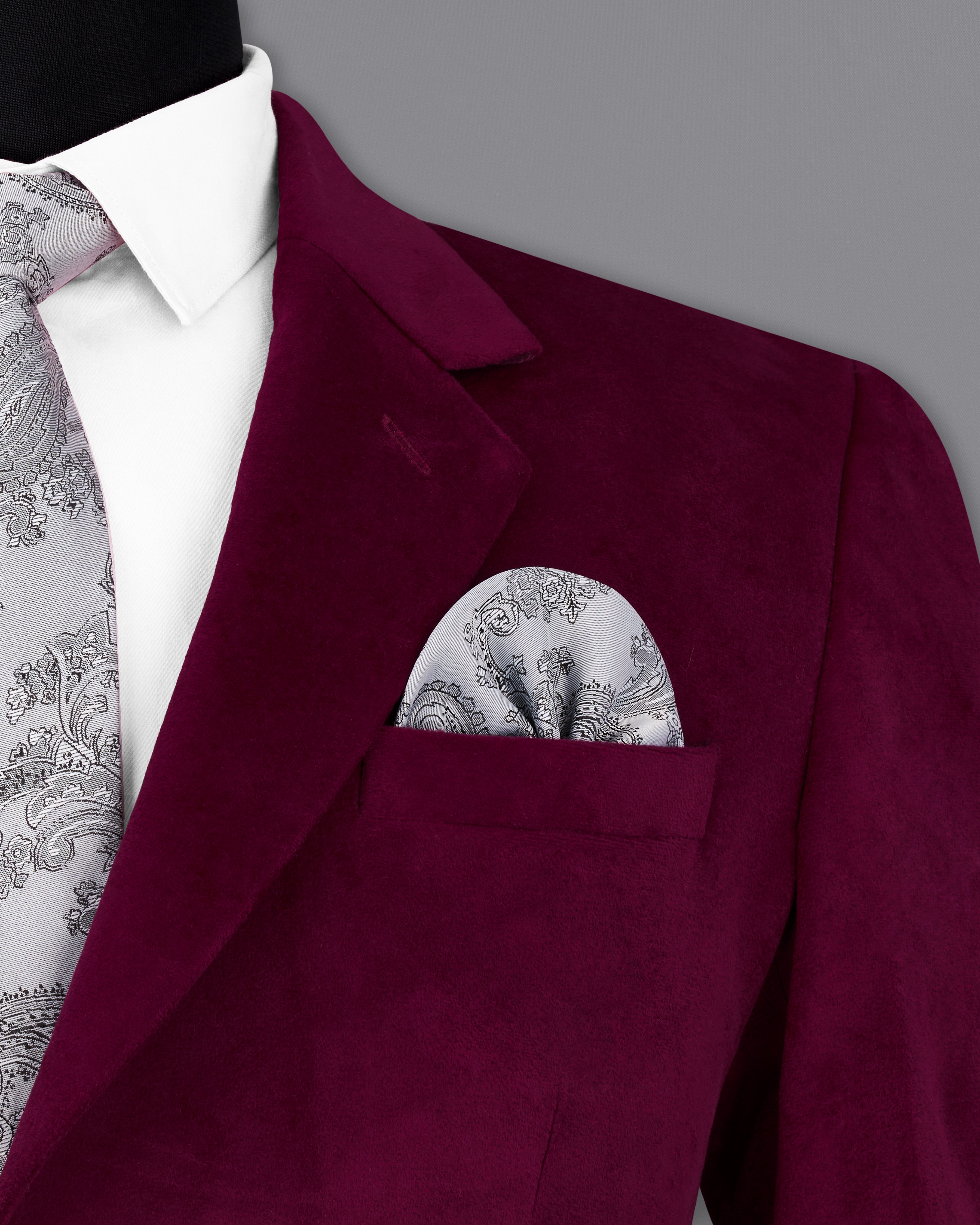 Barossa Maroon Single Breasted Velvet Designer BlazerBL2239-SB-36, BL2239-SB-38, BL2239-SB-40, BL2239-SB-42, BL2239-SB-44, BL2239-SB-46, BL2239-SB-48, BL2239-SB-50, BL2239-SB-52, BL2239-SB-54, BL2239-SB-56, BL2239-SB-58, BL2239-SB-60