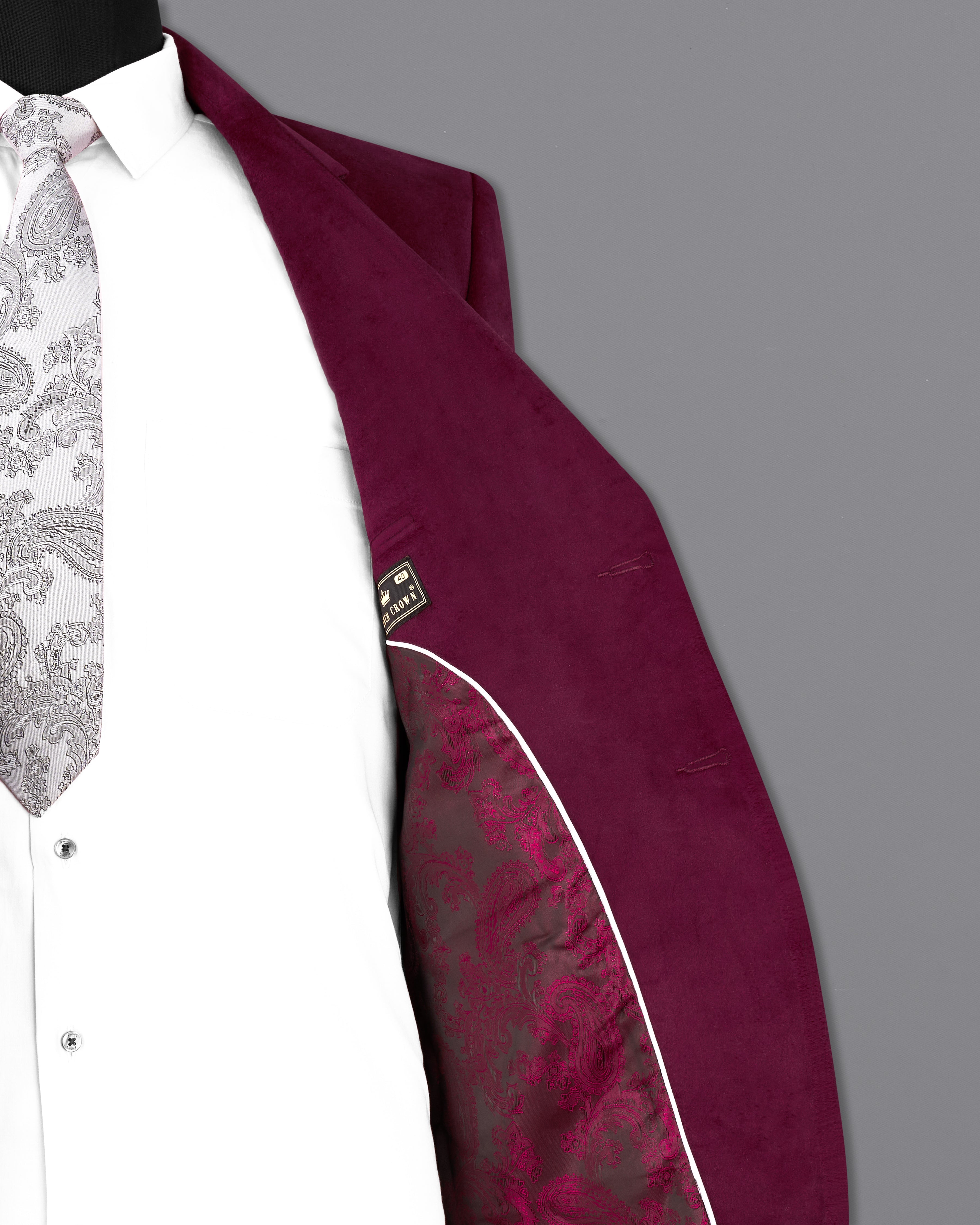 Barossa Maroon Single Breasted Velvet Designer BlazerBL2239-SB-36, BL2239-SB-38, BL2239-SB-40, BL2239-SB-42, BL2239-SB-44, BL2239-SB-46, BL2239-SB-48, BL2239-SB-50, BL2239-SB-52, BL2239-SB-54, BL2239-SB-56, BL2239-SB-58, BL2239-SB-60