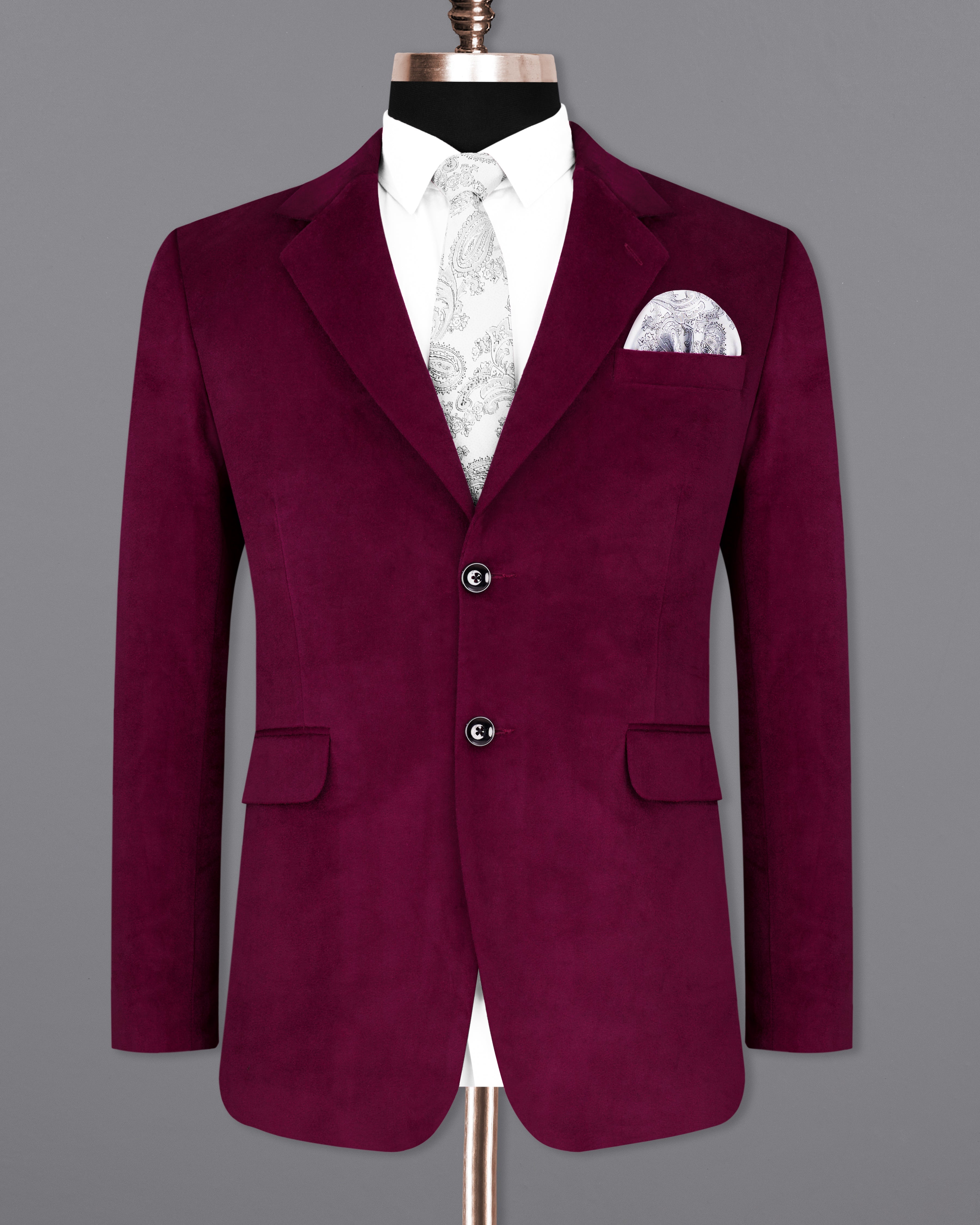 Barossa Maroon Single Breasted Velvet Designer BlazerBL2239-SB-36, BL2239-SB-38, BL2239-SB-40, BL2239-SB-42, BL2239-SB-44, BL2239-SB-46, BL2239-SB-48, BL2239-SB-50, BL2239-SB-52, BL2239-SB-54, BL2239-SB-56, BL2239-SB-58, BL2239-SB-60