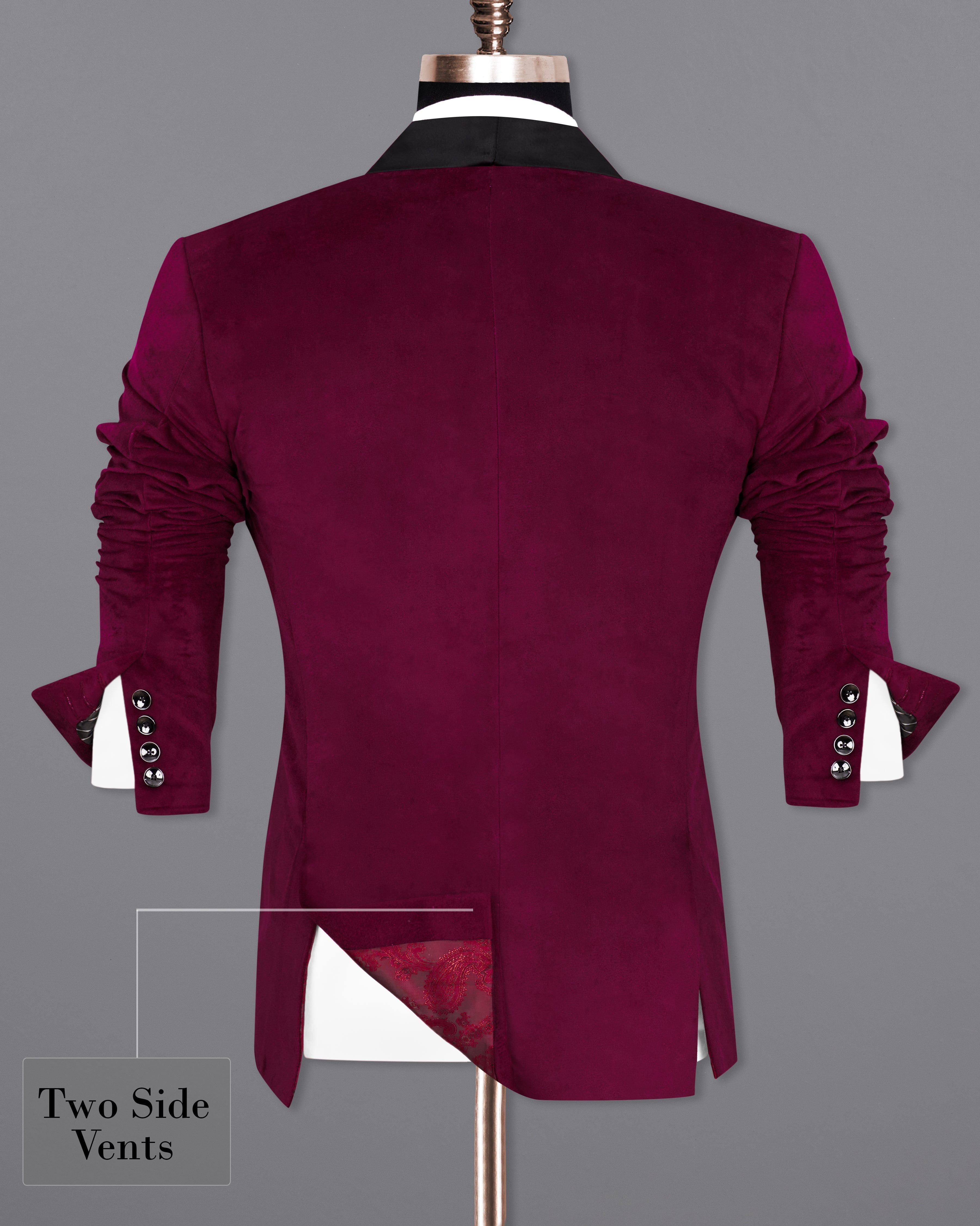 Barossa Maroon Single Breasted Velvet Designer BlazerBL2239-SB-36, BL2239-SB-38, BL2239-SB-40, BL2239-SB-42, BL2239-SB-44, BL2239-SB-46, BL2239-SB-48, BL2239-SB-50, BL2239-SB-52, BL2239-SB-54, BL2239-SB-56, BL2239-SB-58, BL2239-SB-60