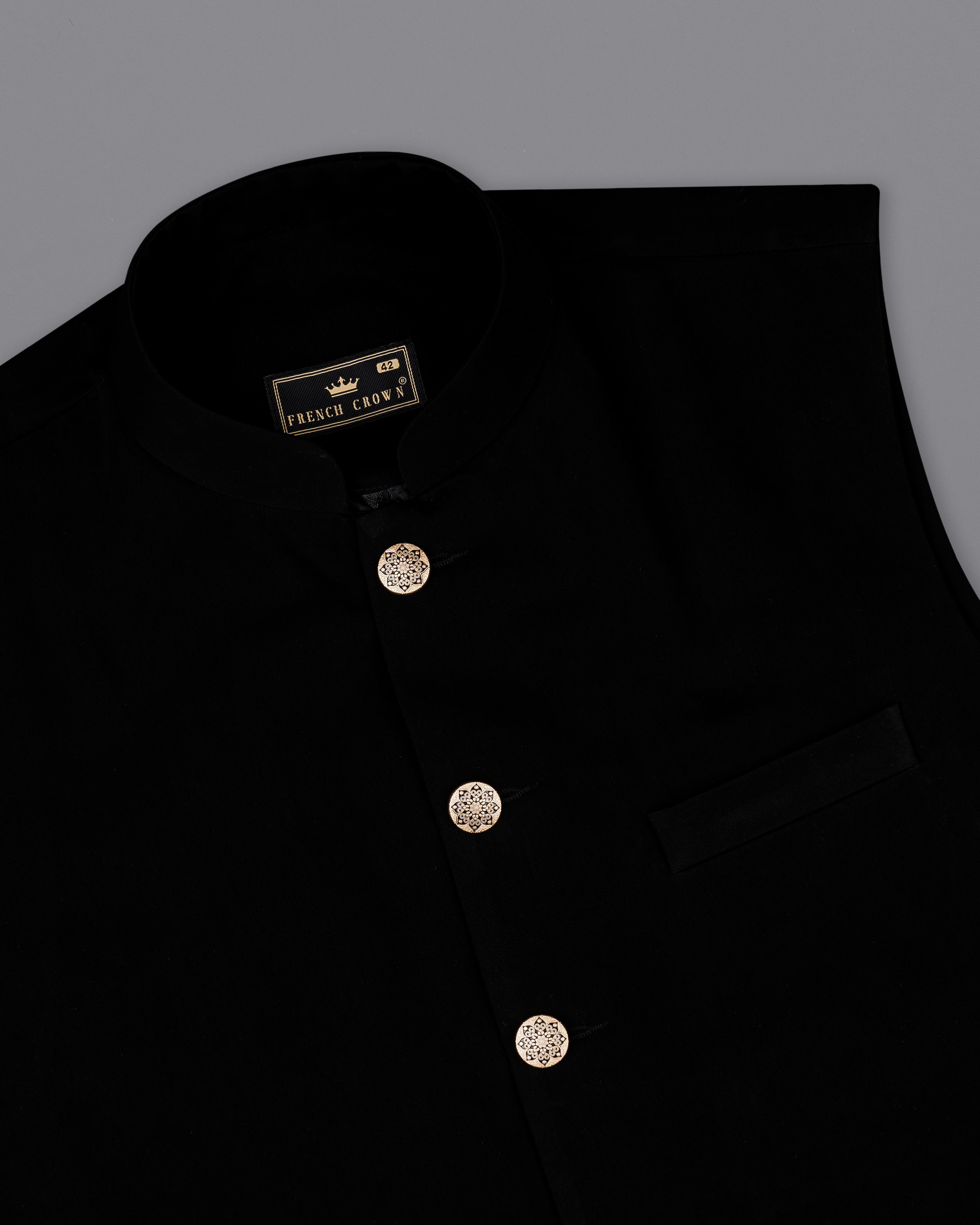 Korean Black Nehru Jacket WC2552-36, WC2552-38, WC2552-40, WC2552-42, WC2552-44, WC2552-46, WC2552-48, WC2552-50, WC2552-52, WC2552-54, WC2552-55, WC2552-58, WC2552-60
