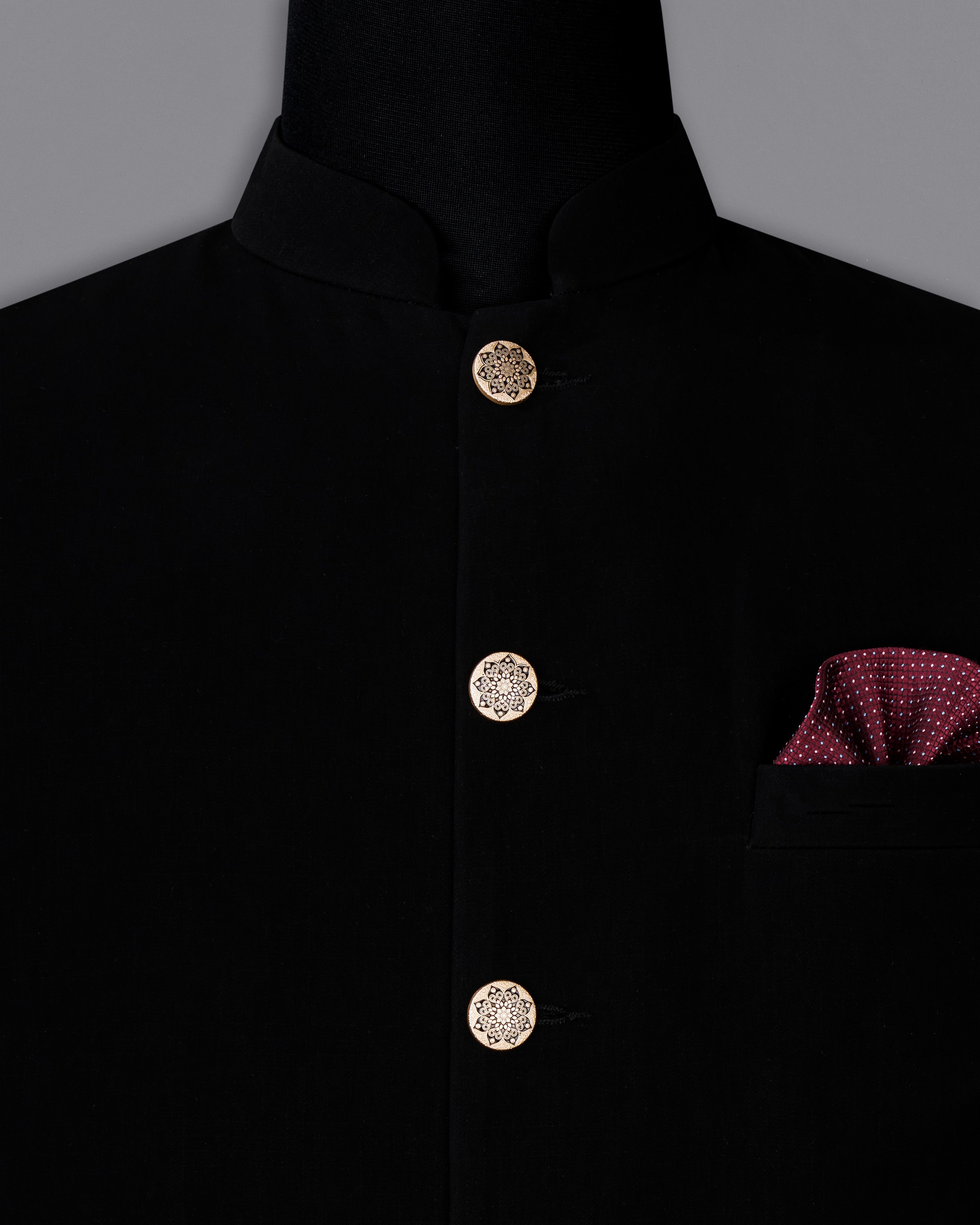 Korean Black Nehru Jacket WC2552-36, WC2552-38, WC2552-40, WC2552-42, WC2552-44, WC2552-46, WC2552-48, WC2552-50, WC2552-52, WC2552-54, WC2552-55, WC2552-58, WC2552-60