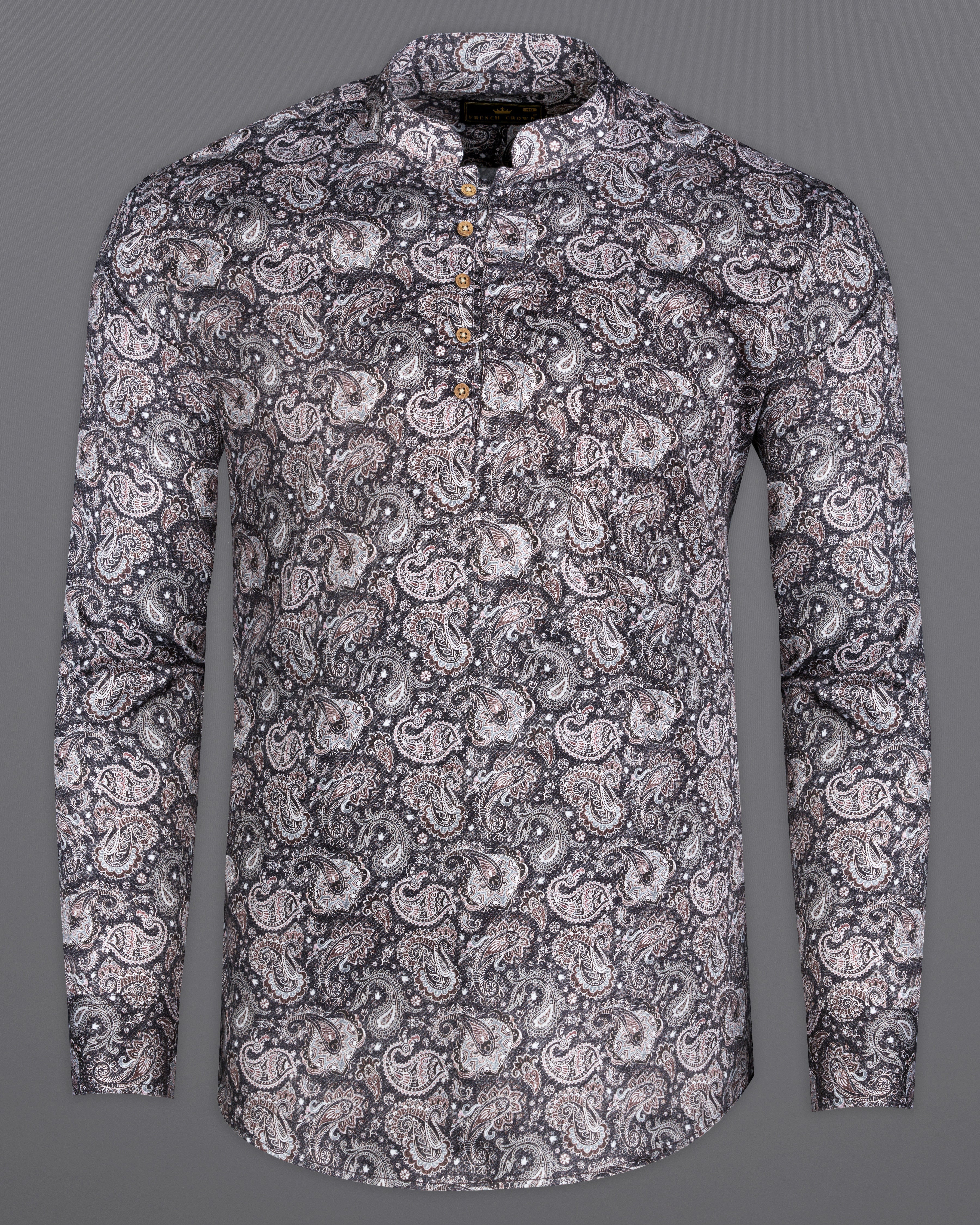 Tuna Gray and Copper Paisley Printed Super Soft Premium Cotton Kurta Shirt 10006-KS-38, 10006-KS-H-38, 10006-KS-39, 10006-KS-H-39, 10006-KS-40, 10006-KS-H-40, 10006-KS-42, 10006-KS-H-42, 10006-KS-44, 10006-KS-H-44, 10006-KS-46, 10006-KS-H-46, 10006-KS-48, 10006-KS-H-48, 10006-KS-50, 10006-KS-H-50, 10006-KS-52, 10006-KS-H-52