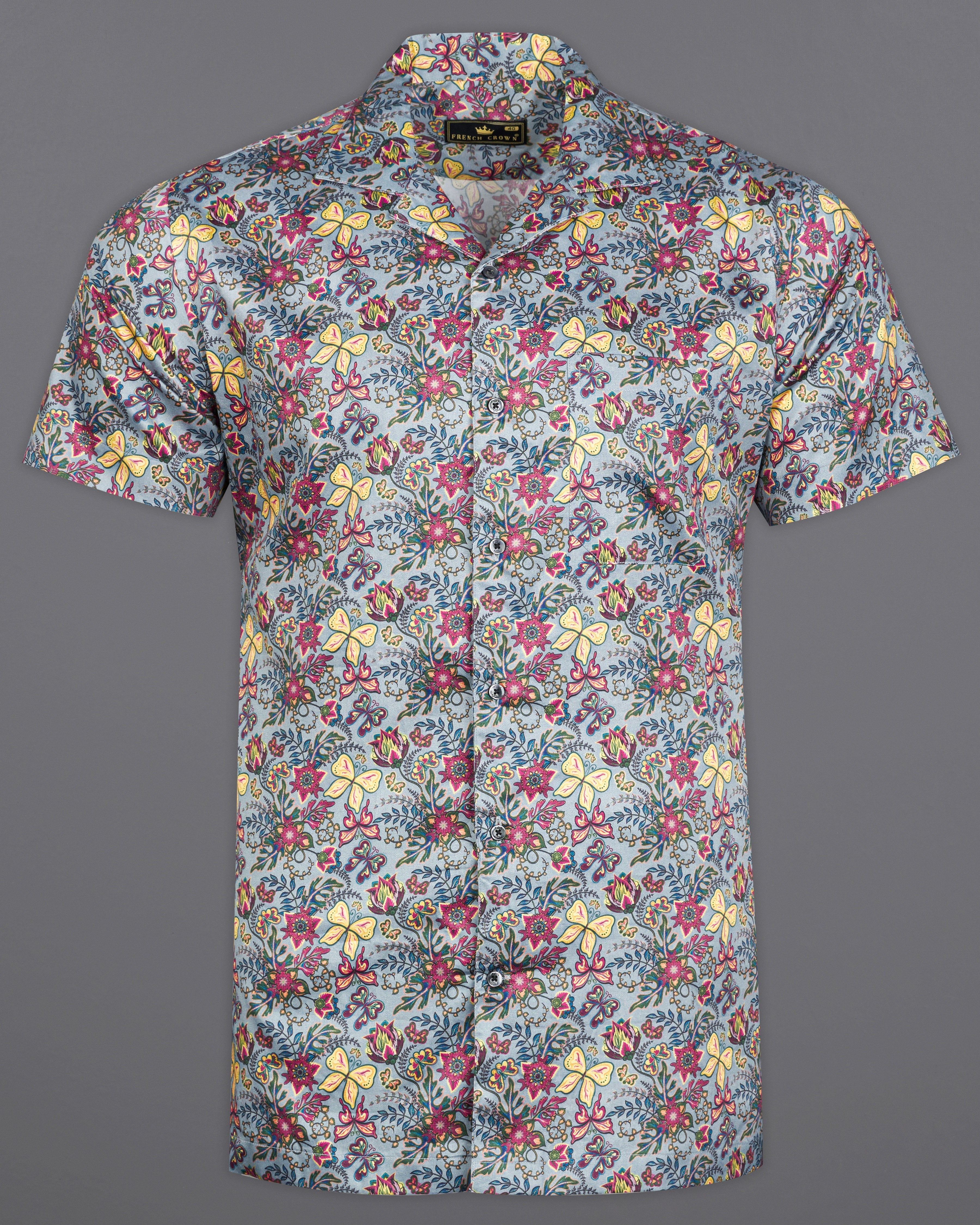 Casper Gray with Tussock Yellow Floral Printed Super Soft Premium Cotton Shirt 10008-CC-BLK-SS-38, 10008-CC-BLK-SS-39, 10008-CC-BLK-SS-40, 10008-CC-BLK-SS-42, 10008-CC-BLK-SS-44, 10008-CC-BLK-SS-46, 10008-CC-BLK-SS-48, 10008-CC-BLK-SS-50, 10008-CC-BLK-SS-52