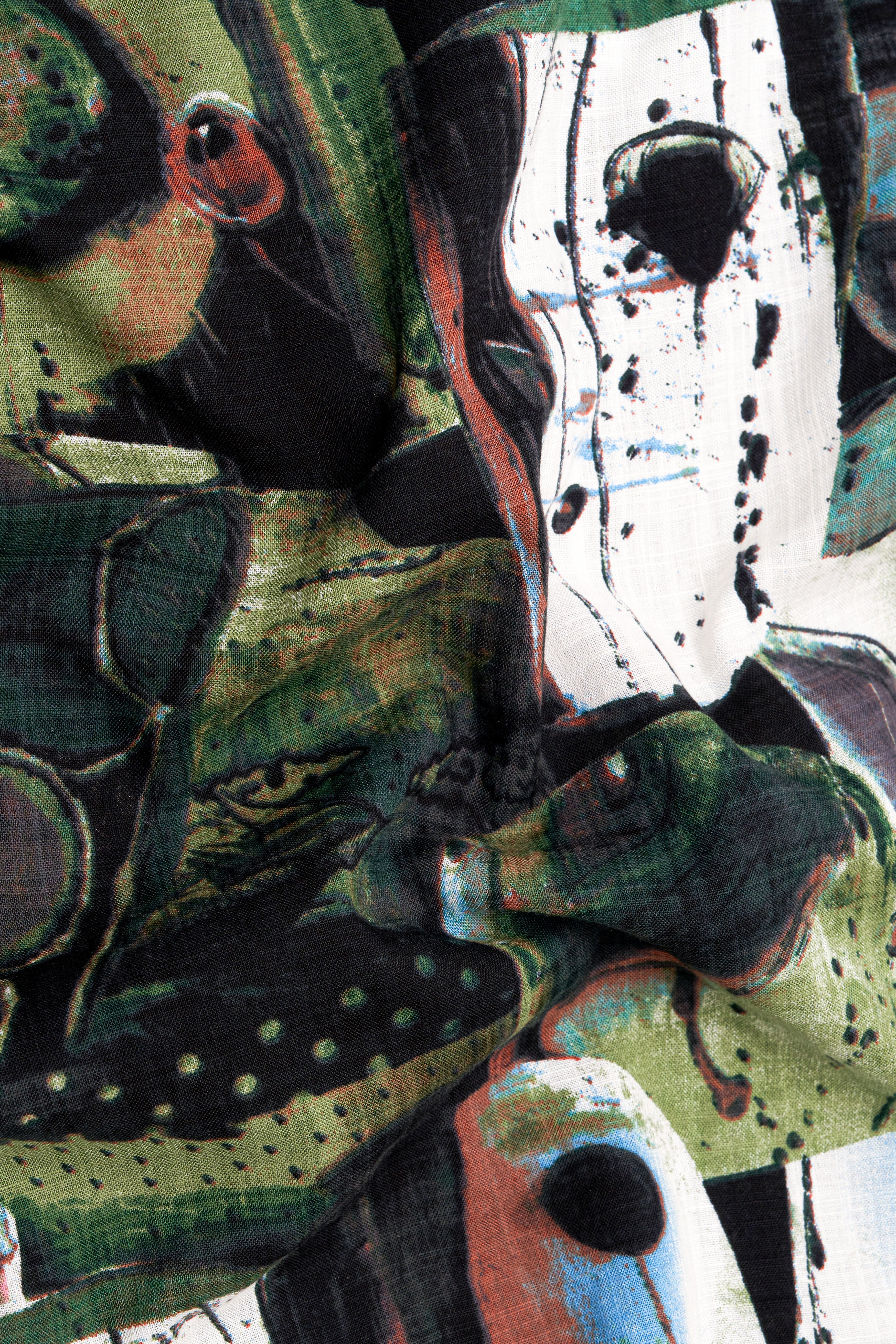 Moss Green and Clay Brown Abstract Printed Lightweight Oversized Premium Cotton Shirt