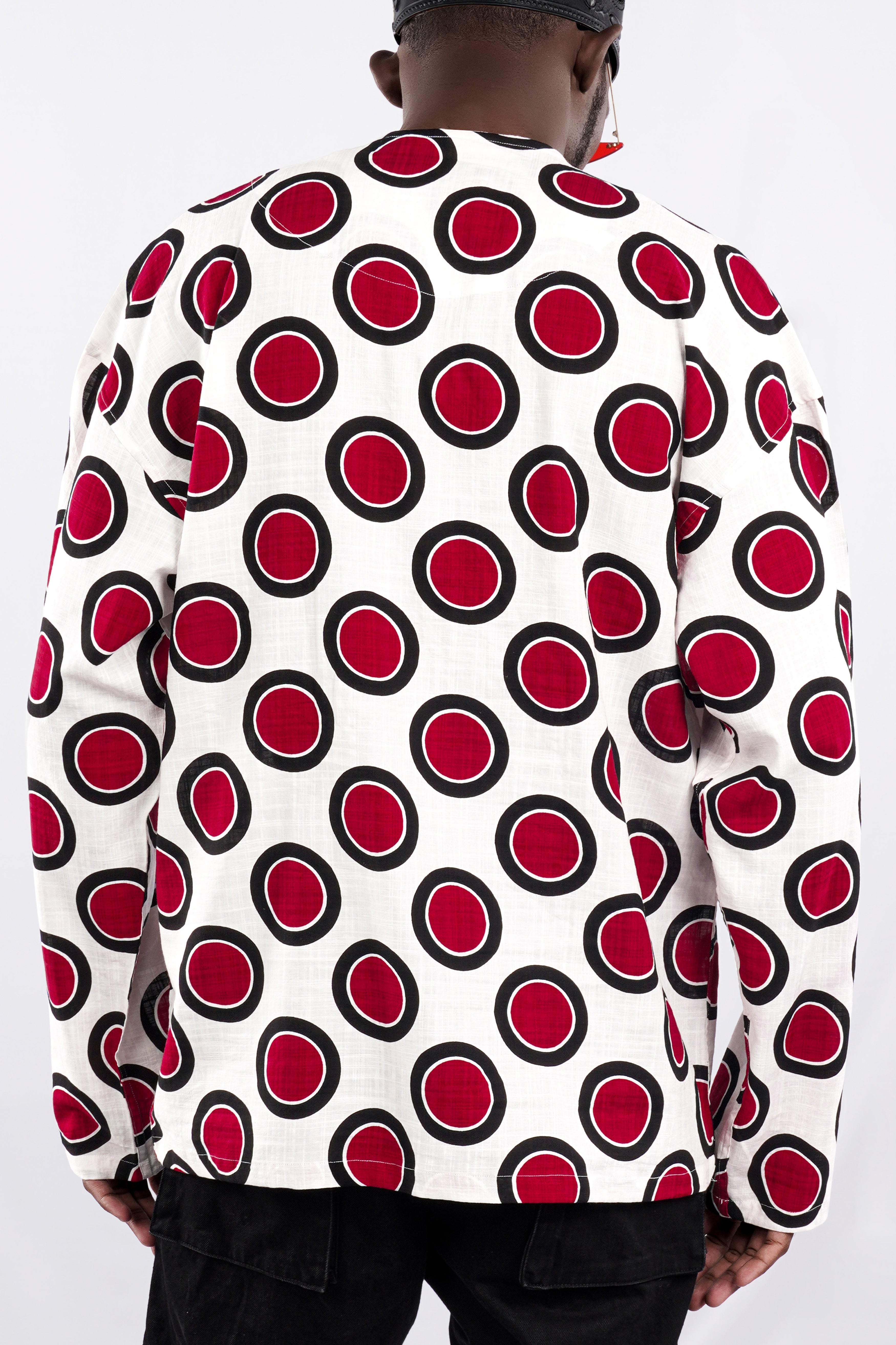 Bright White with Scarlet Red and Black Printed Lightweight Oversized Premium Cotton Designer Shirt