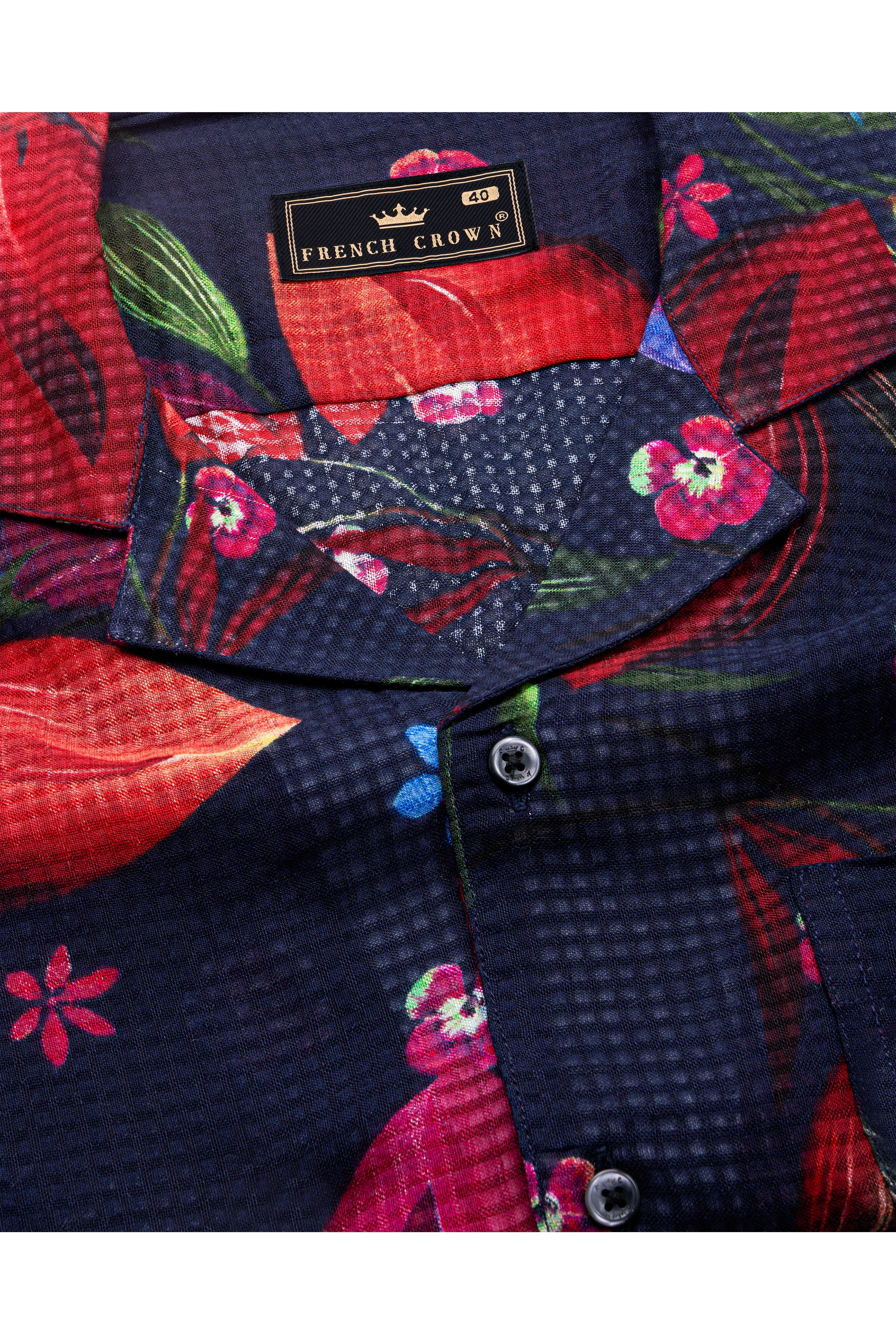 Cinder Navy Blue with Mulberry Wine Floral Printed Lightweight Premium Cotton Oversized Shirt