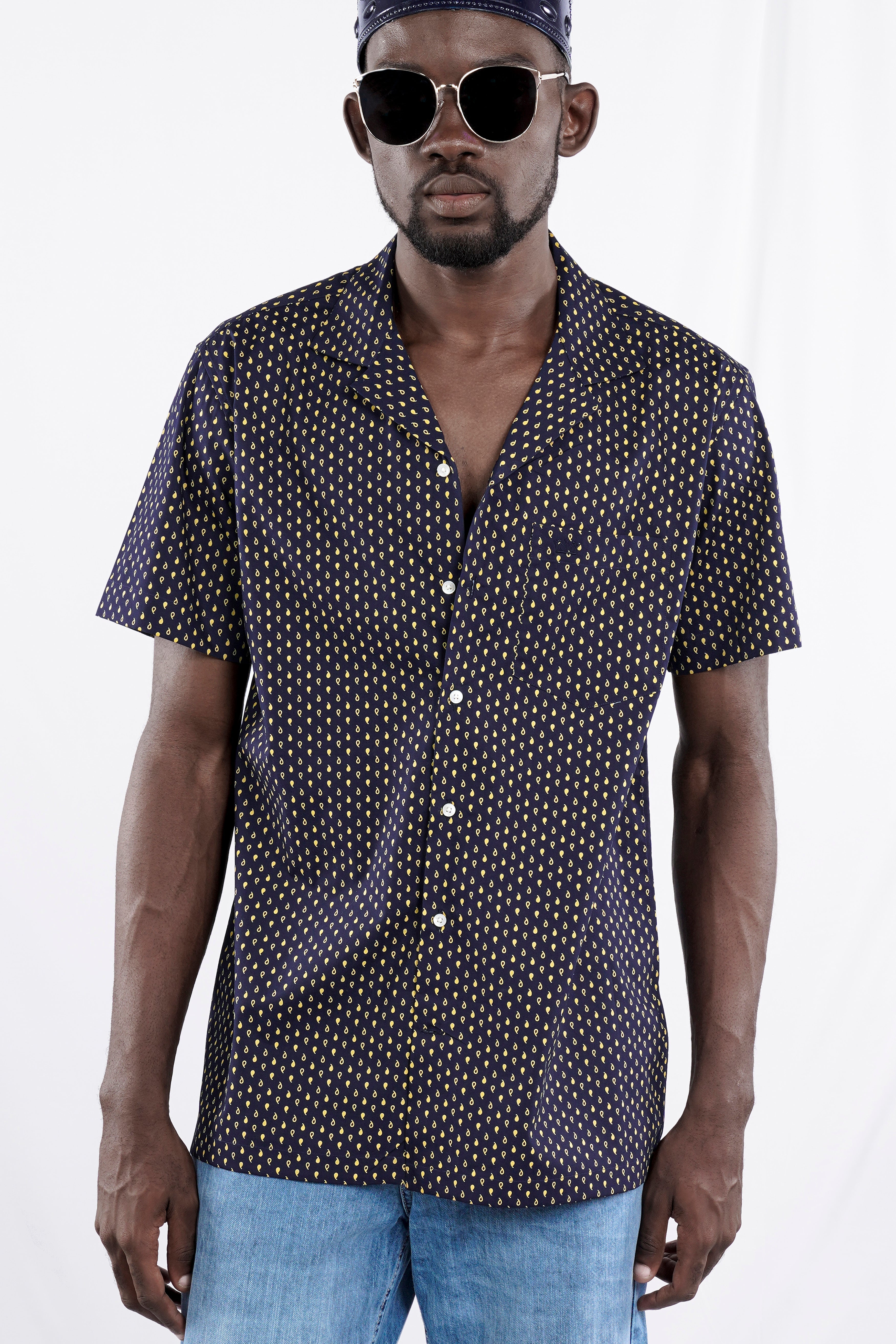 Ebony Clay Navy Blue Printed Lightweight Premium Cotton Shirt