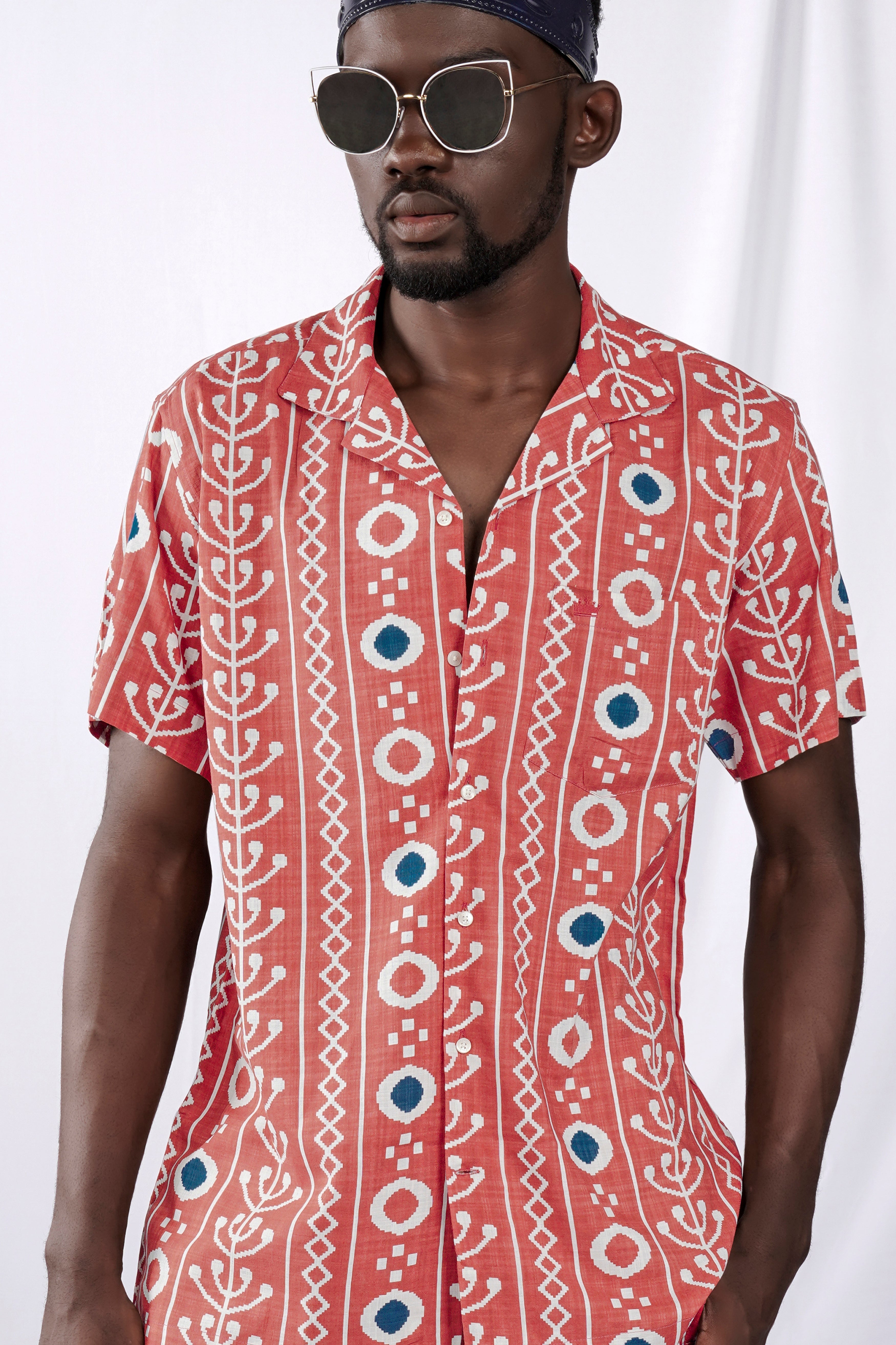 Chestnut Peach Ikat Printed Lightweight Premium Cotton Shirt