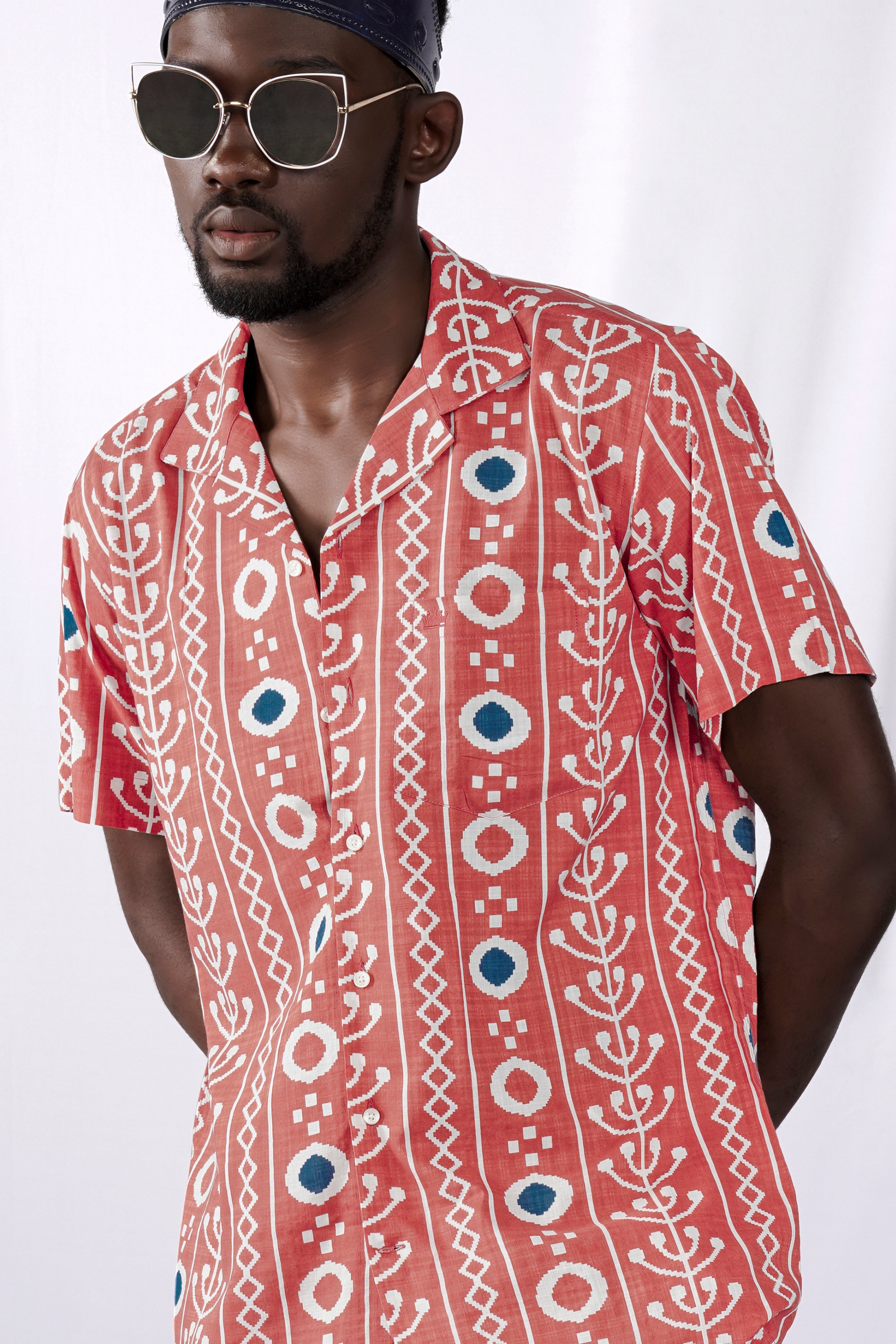 Chestnut Peach Ikat Printed Lightweight Premium Cotton Shirt