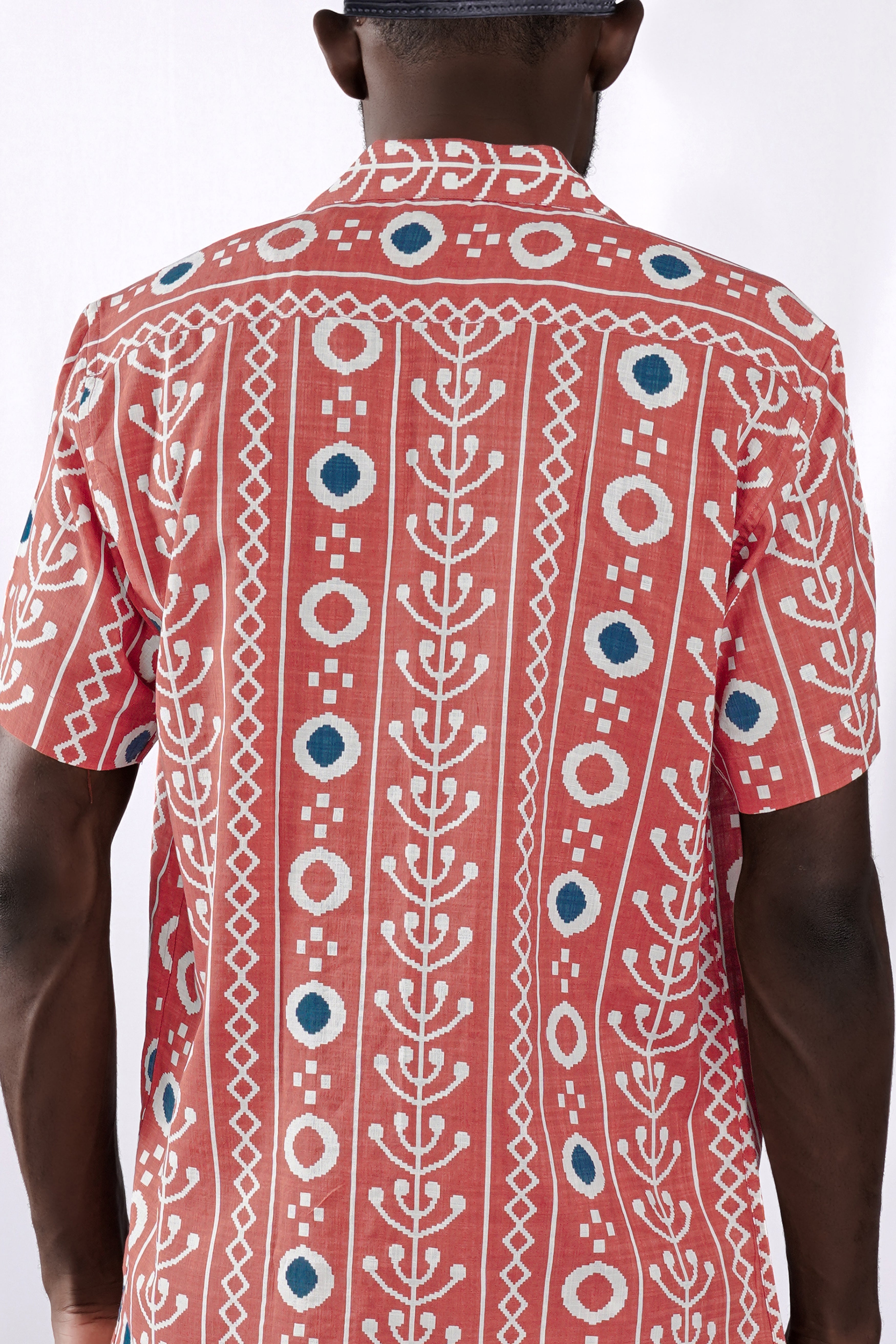 Chestnut Peach Ikat Printed Lightweight Premium Cotton Shirt