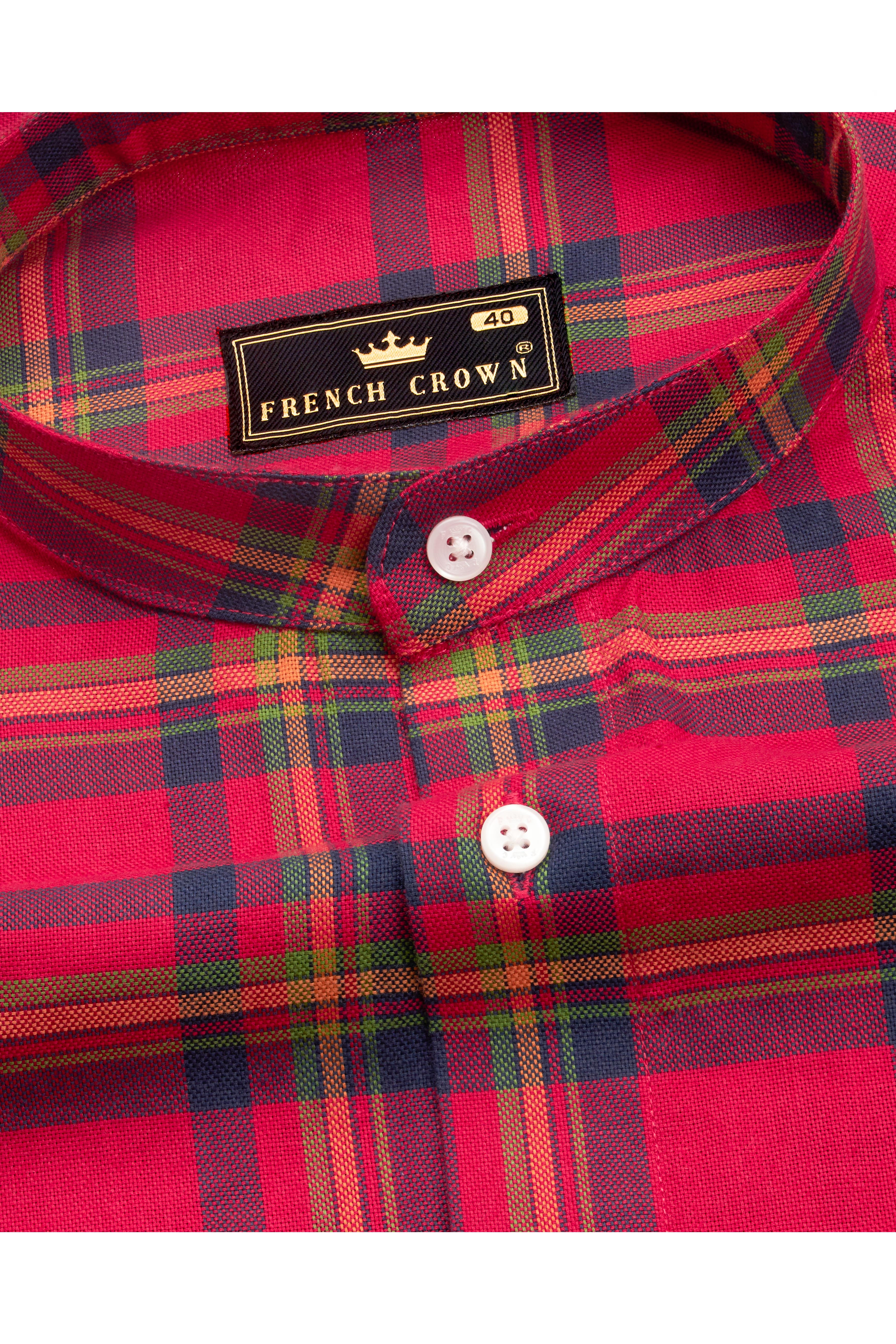 Crimson Red and Martinique Blue Plaid Royal Oxford Shirt