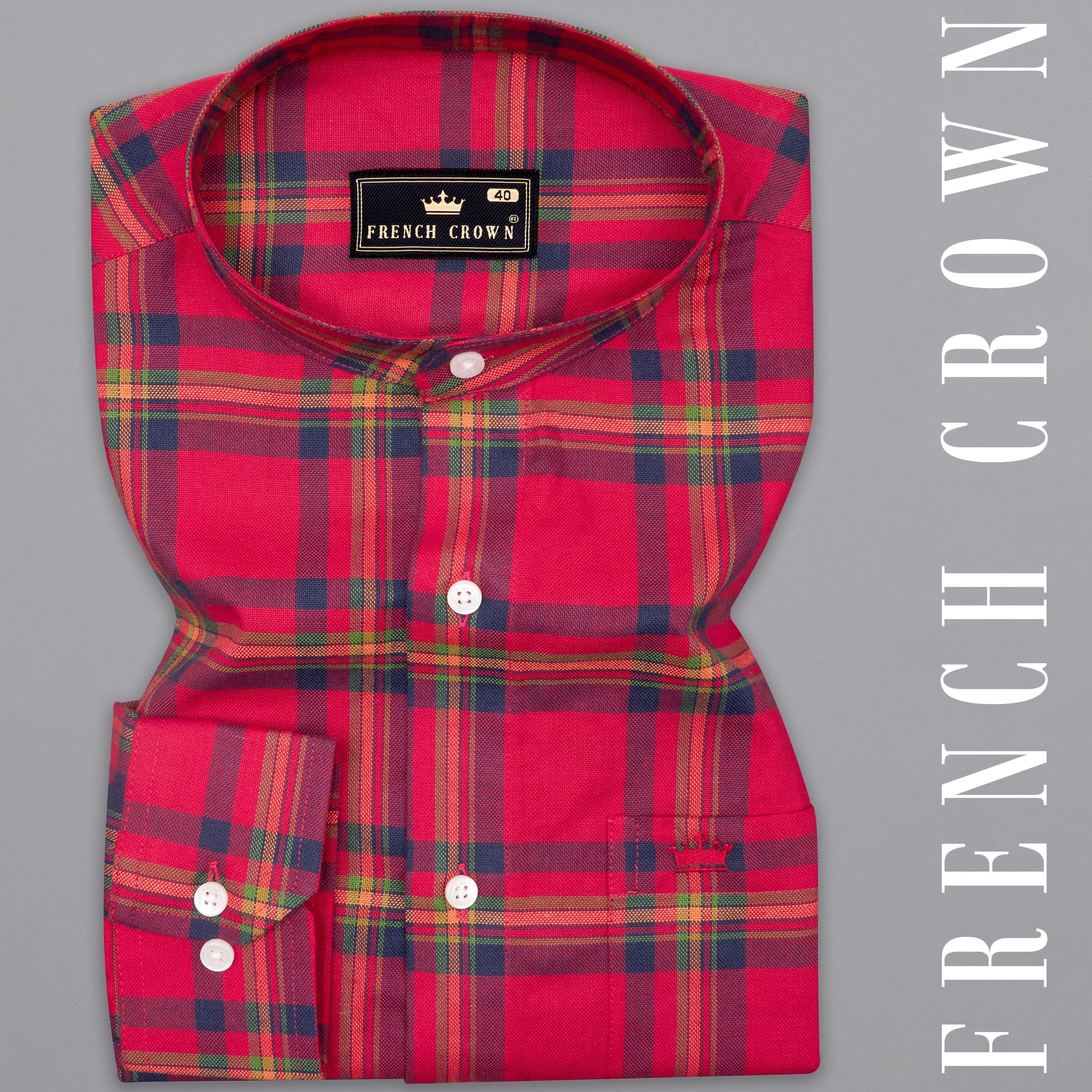 Crimson Red and Martinique Blue Plaid Royal Oxford Shirt