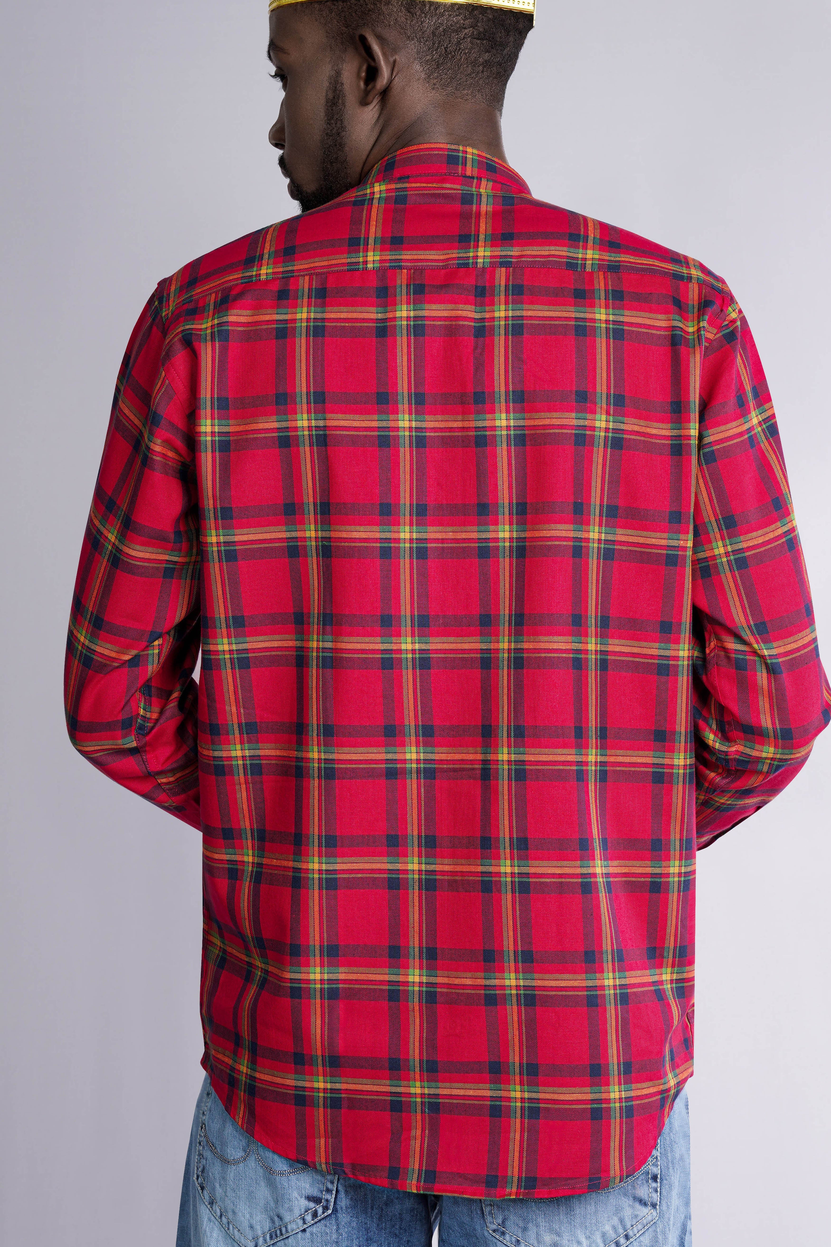 Crimson Red and Martinique Blue Plaid Royal Oxford Shirt