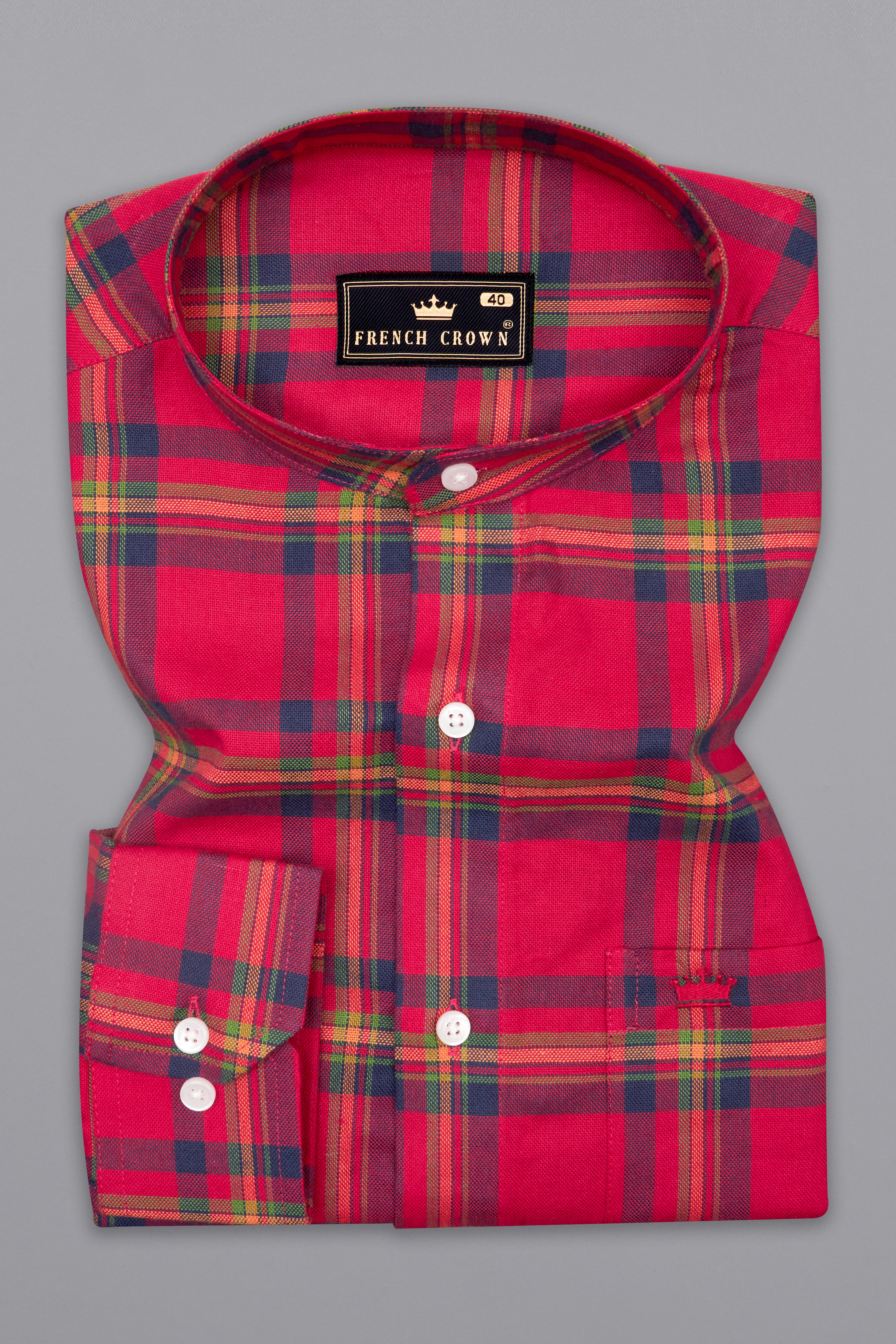 Crimson Red and Martinique Blue Plaid Royal Oxford Shirt