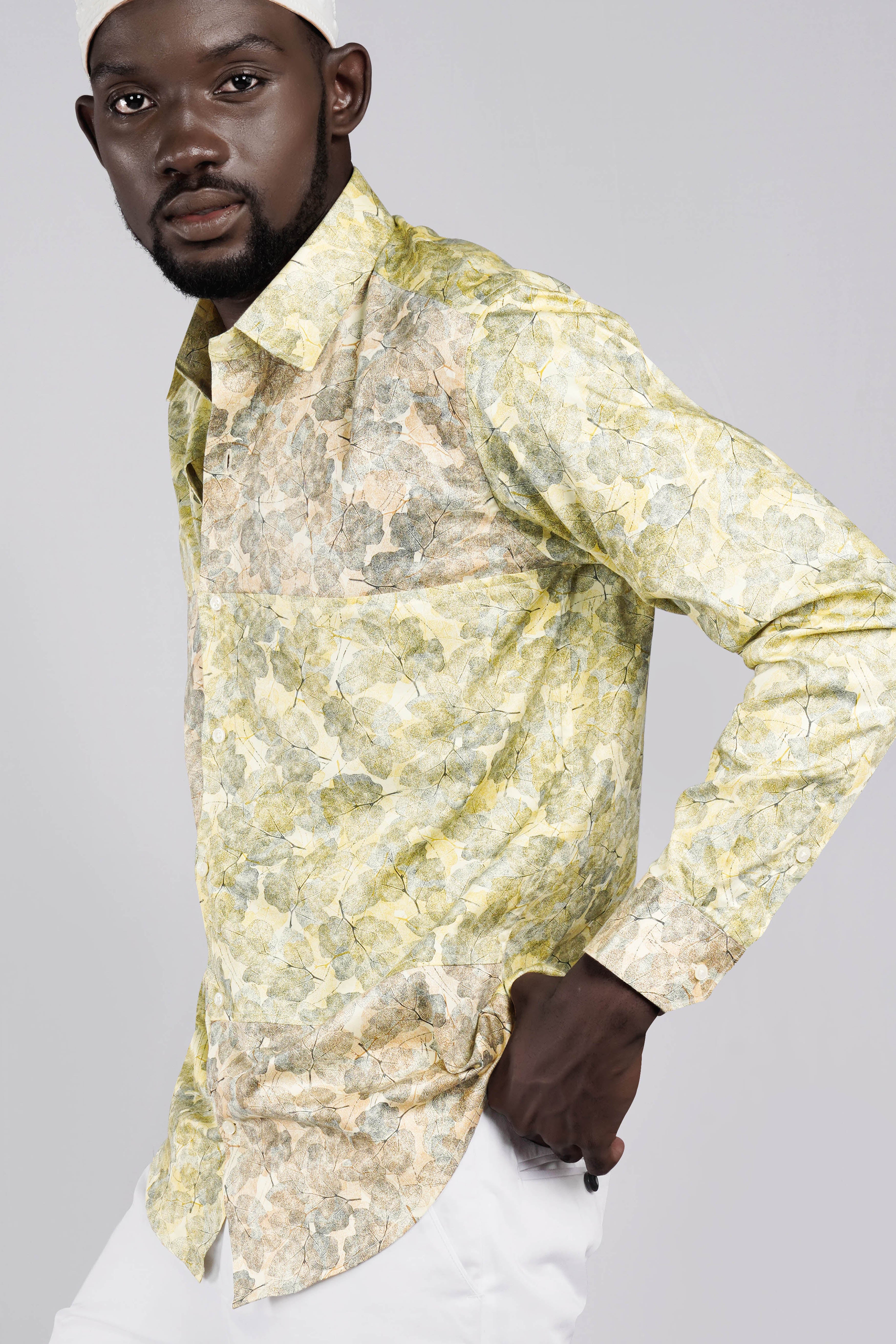 Sahara Yellow Leaves Printed Super Soft Premium Cotton Designer Shirts