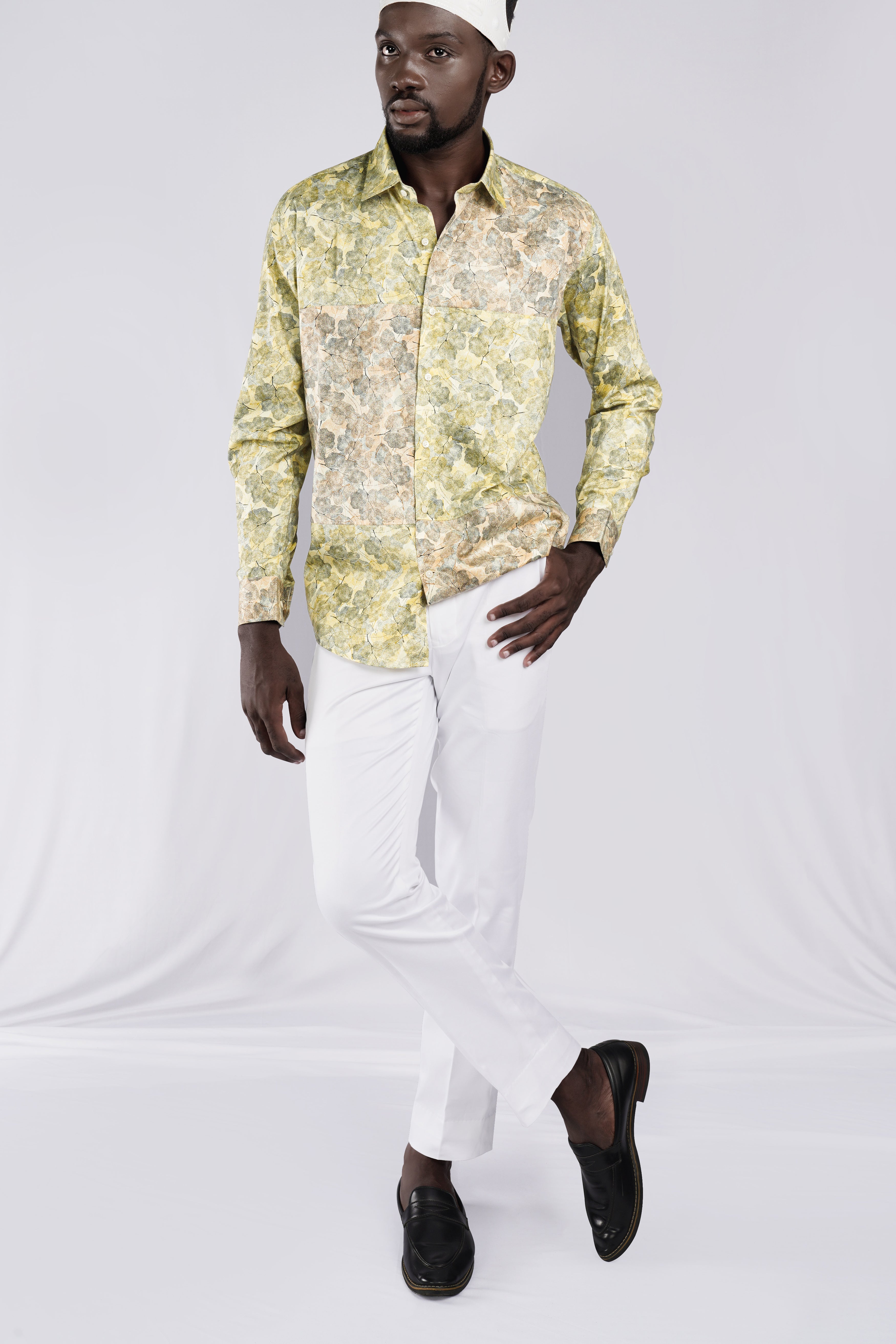 Sahara Yellow Leaves Printed Super Soft Premium Cotton Designer Shirts