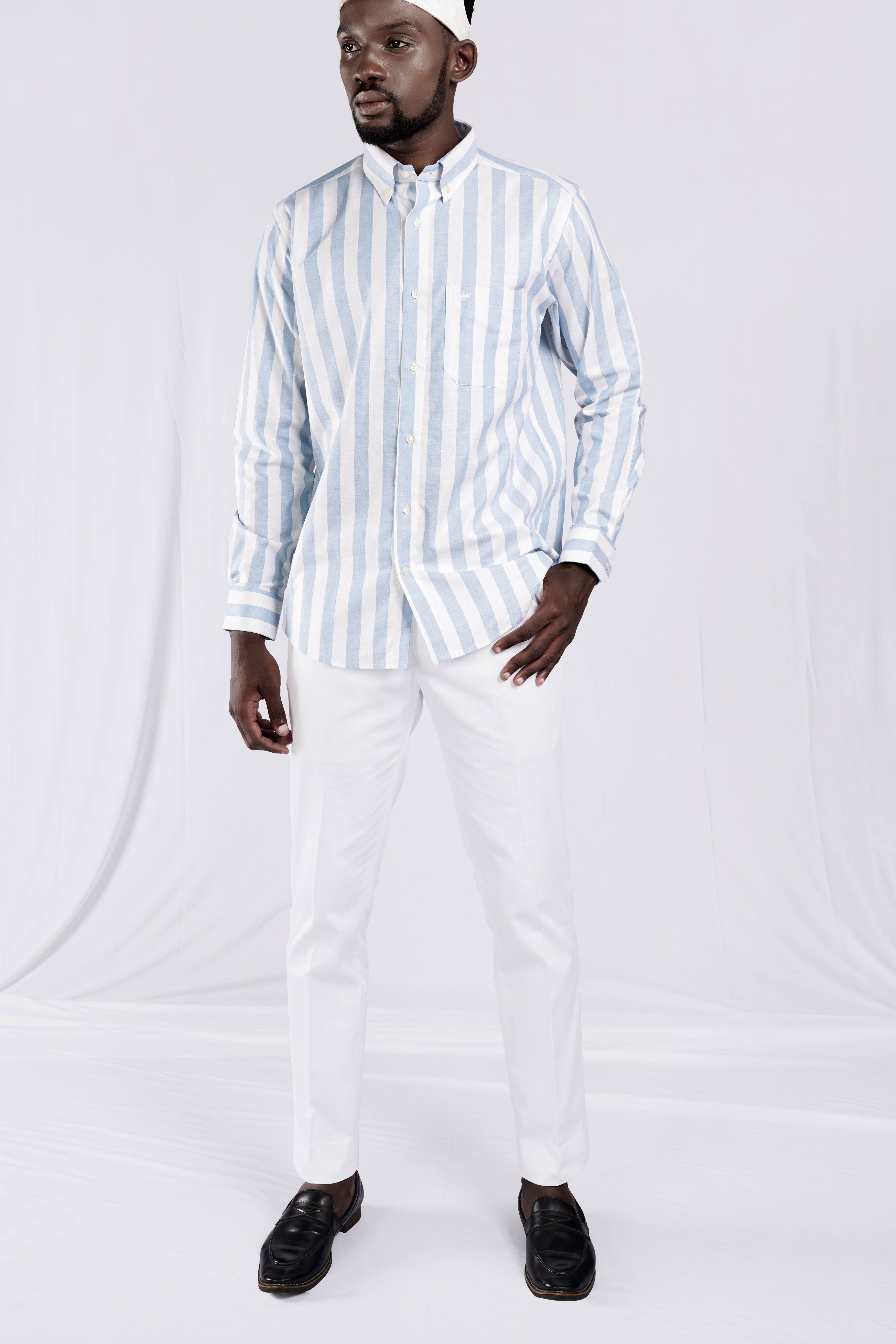 Periwinkle Blue and White Striped Royal Oxford Shirt