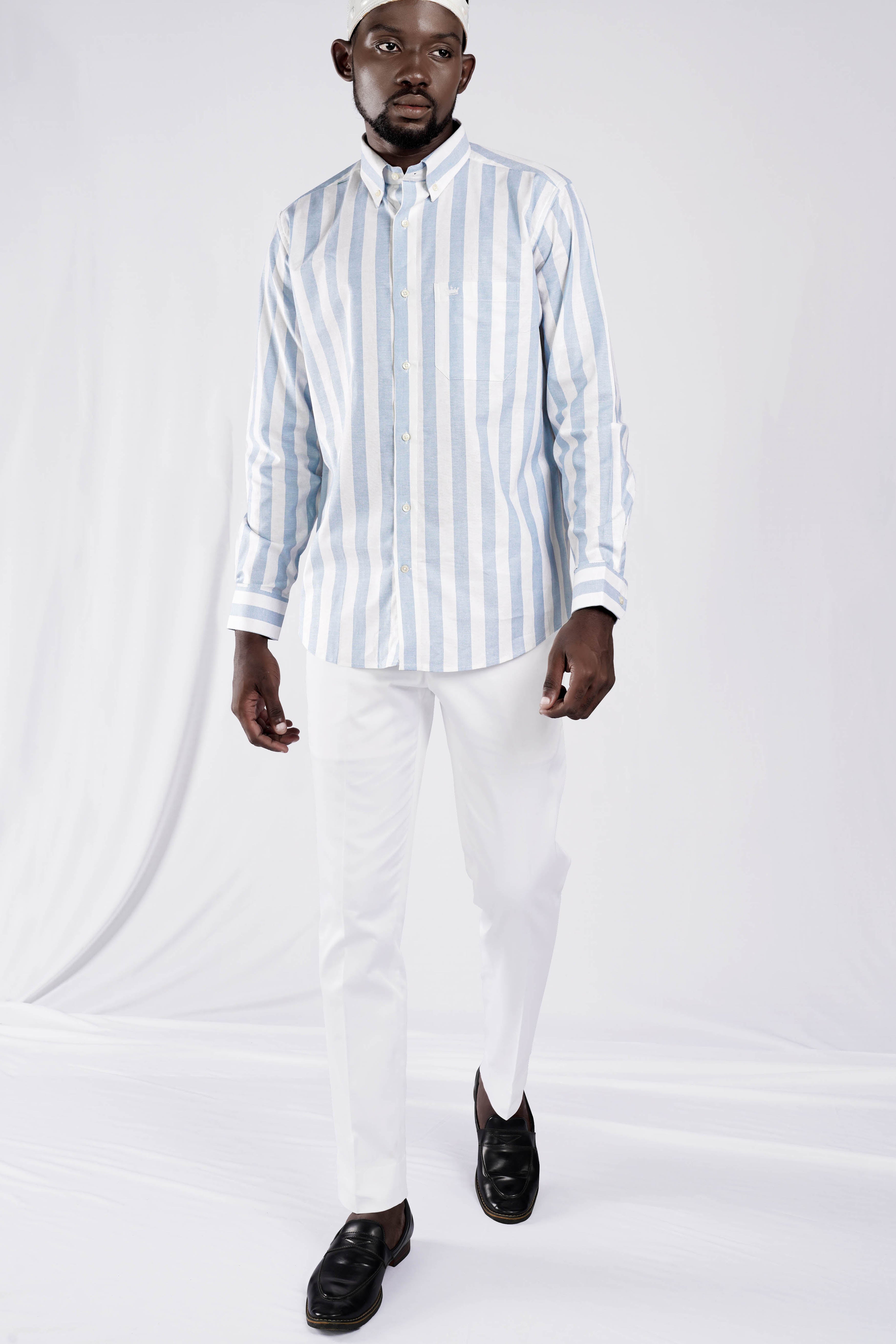 Periwinkle Blue and White Striped Royal Oxford Shirt