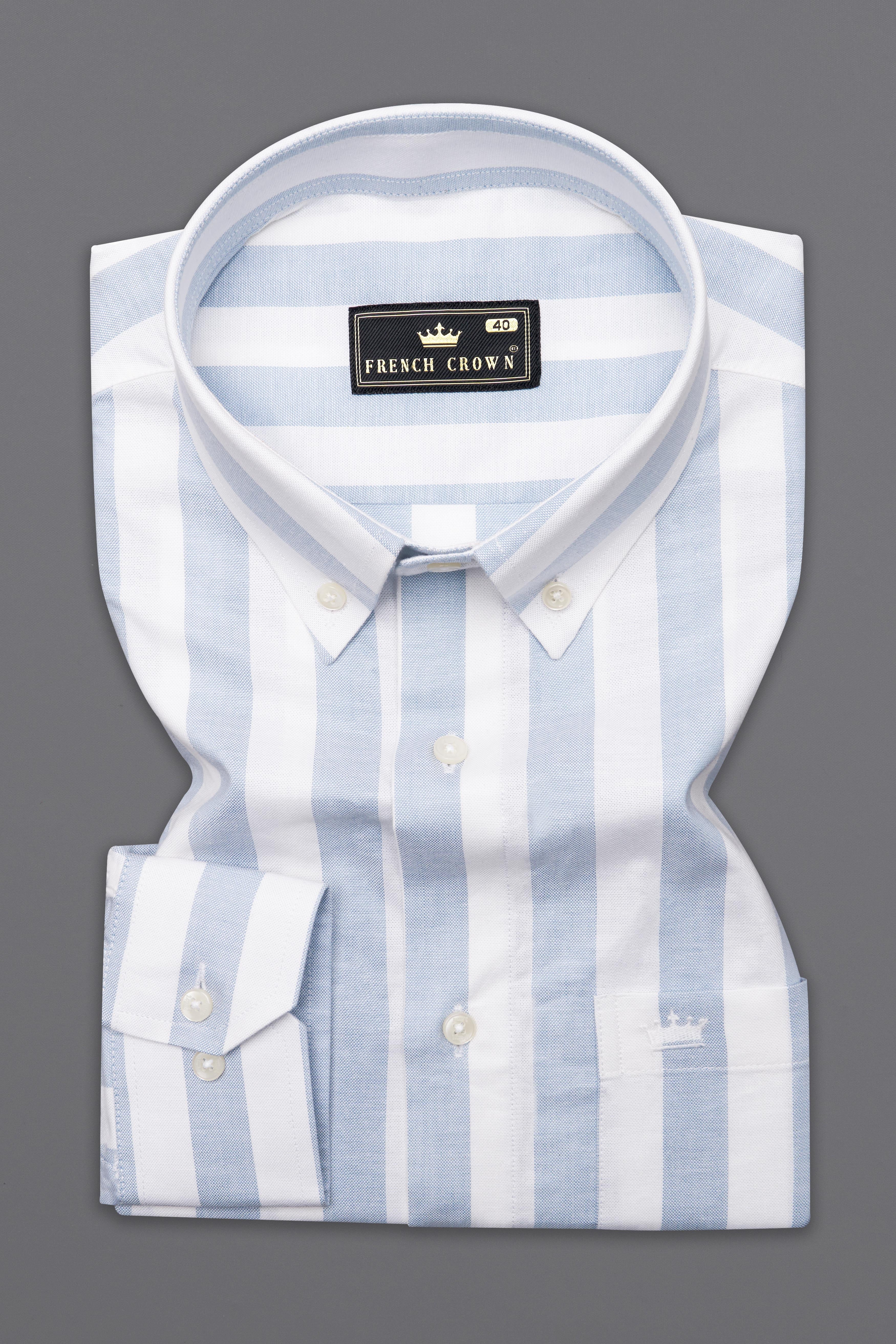 Periwinkle Blue and White Striped Royal Oxford Shirt