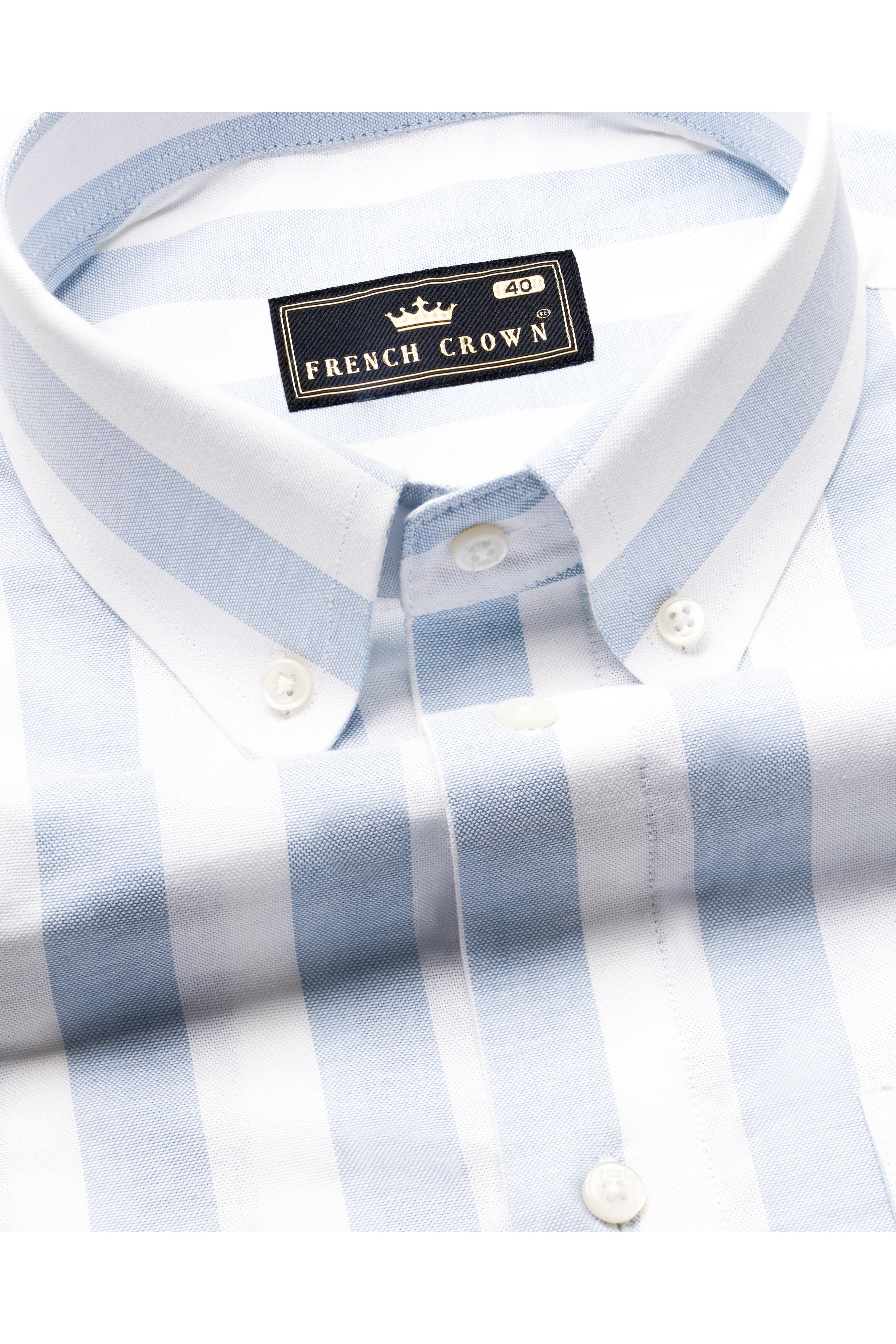 Periwinkle Blue and White Striped Royal Oxford Shirt