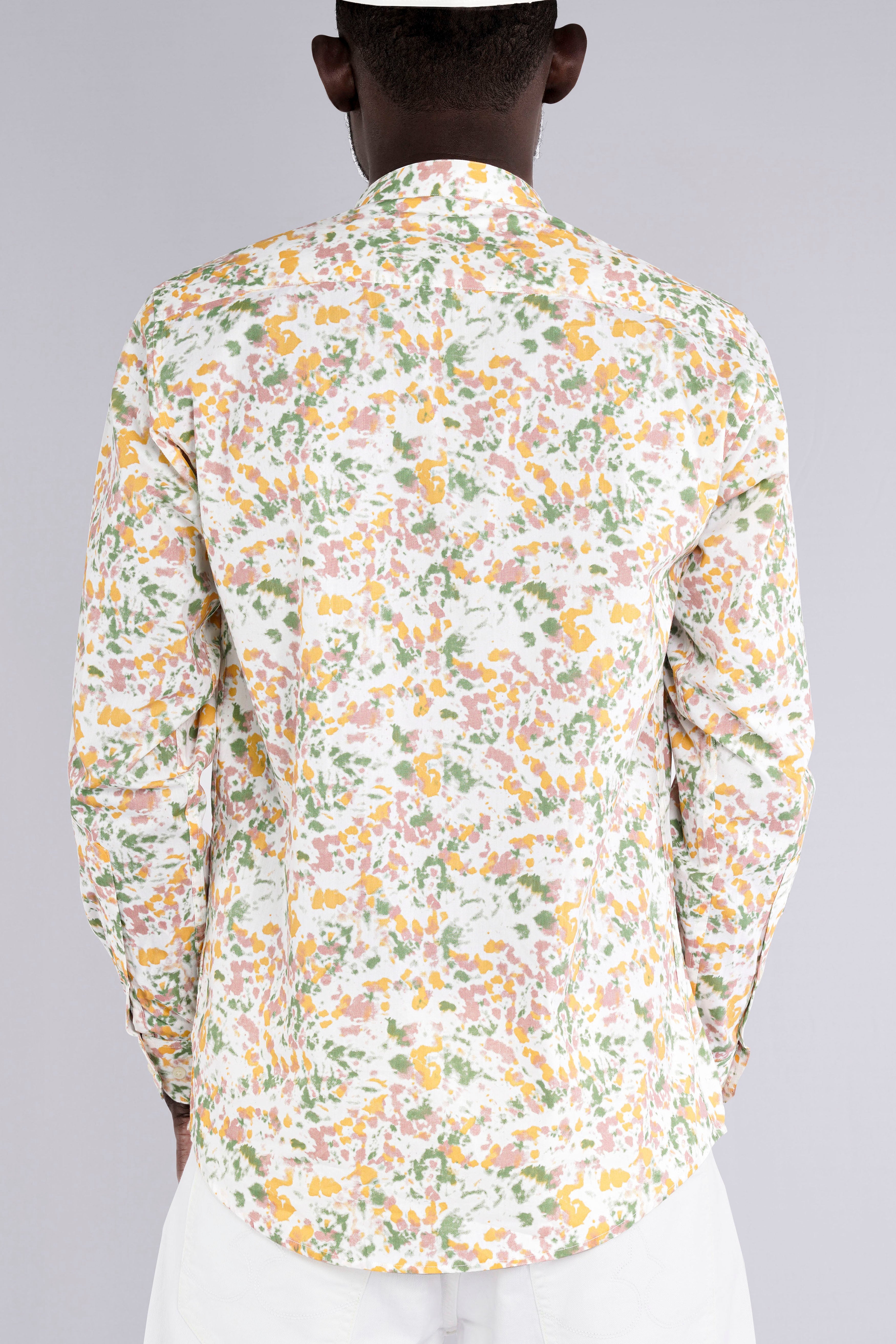 Bright White with Pale Yellow Multicolour Printed Chambray Shirt