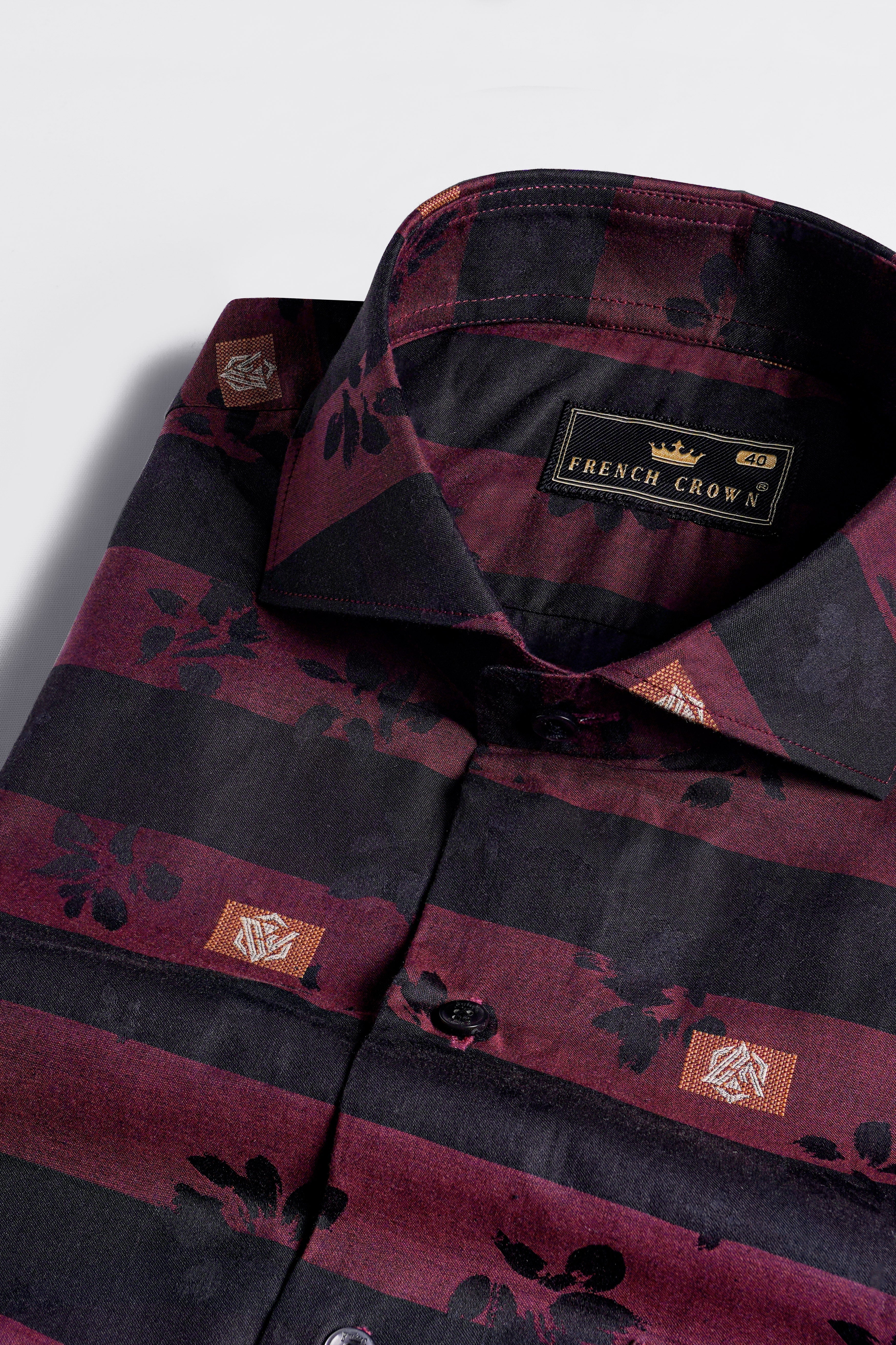 Buccaneer Wine and Shark Black Jacquard Textured Premium Giza Cotton Shirt