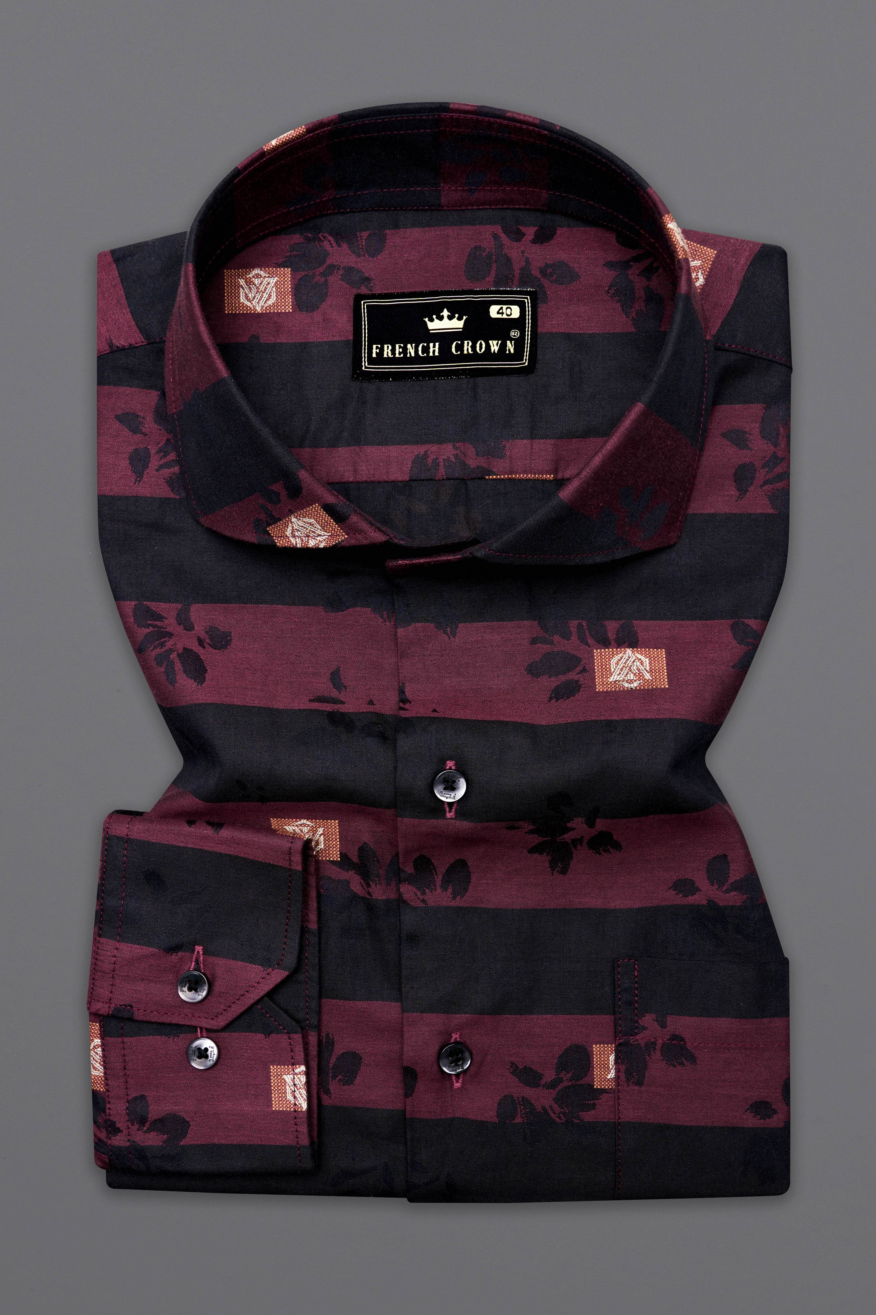 Buccaneer Wine and Shark Black Jacquard Textured Premium Giza Cotton Shirt