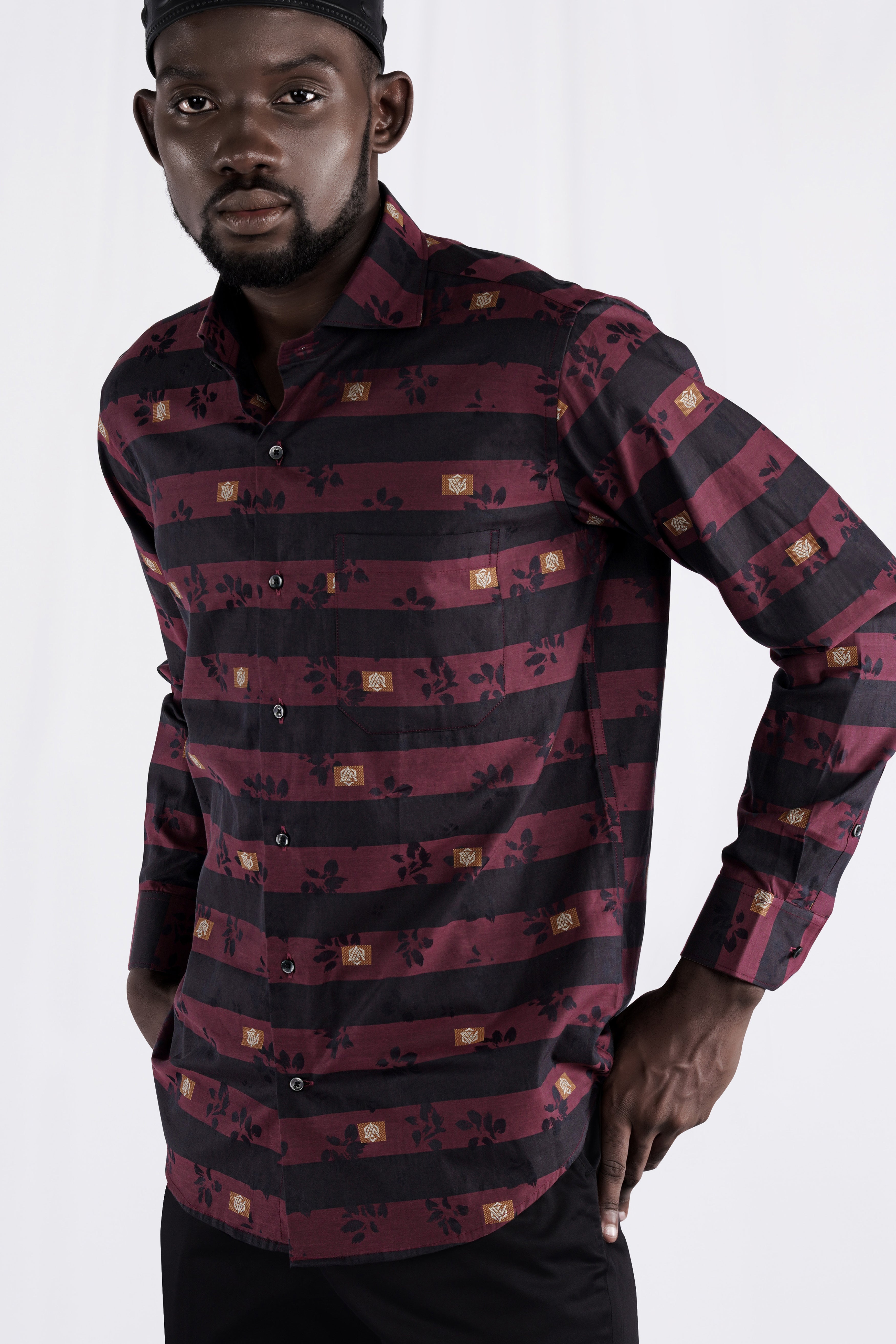 Buccaneer Wine and Shark Black Jacquard Textured Premium Giza Cotton Shirt