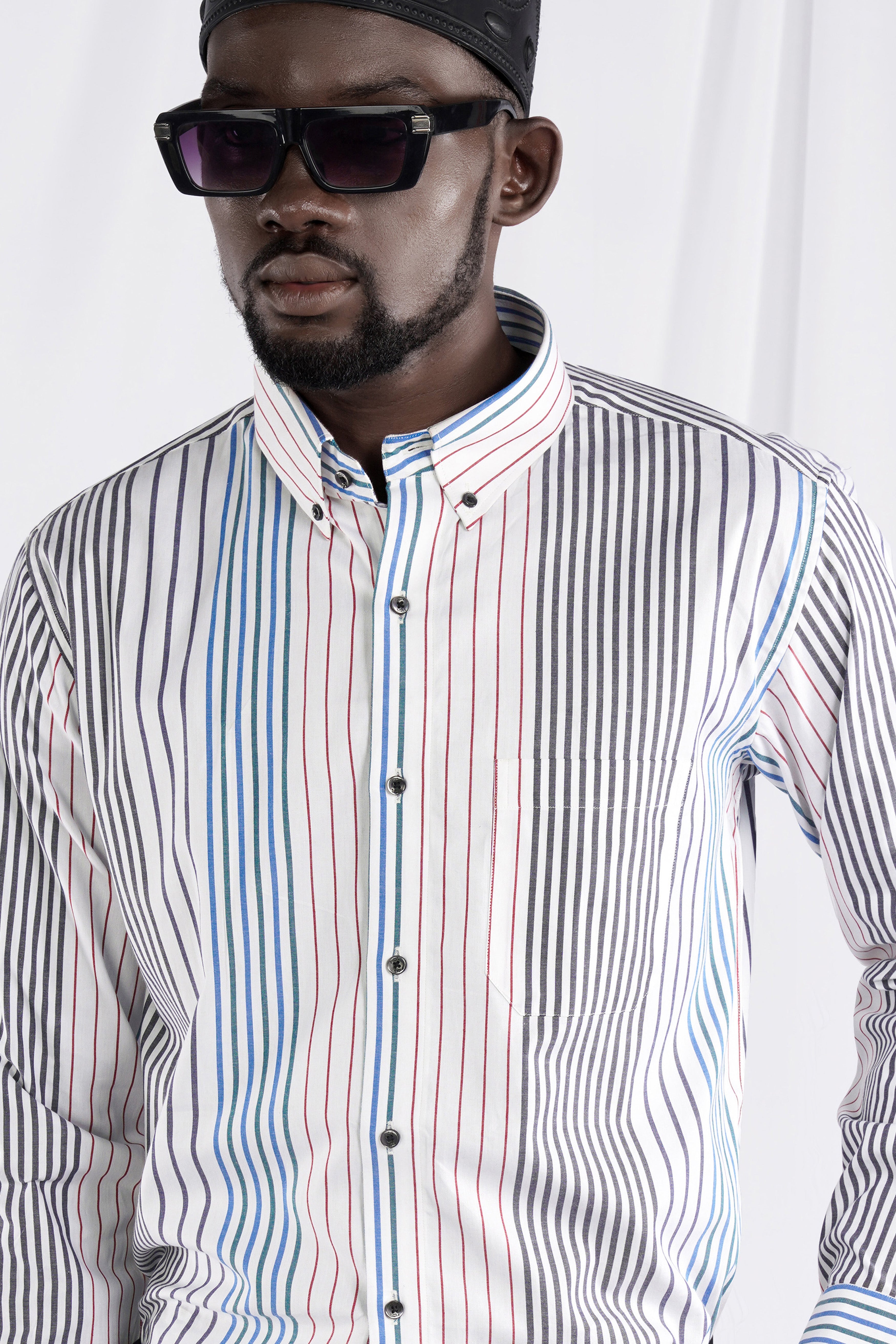 Off White Multicolour Striped Premium Cotton Shirt