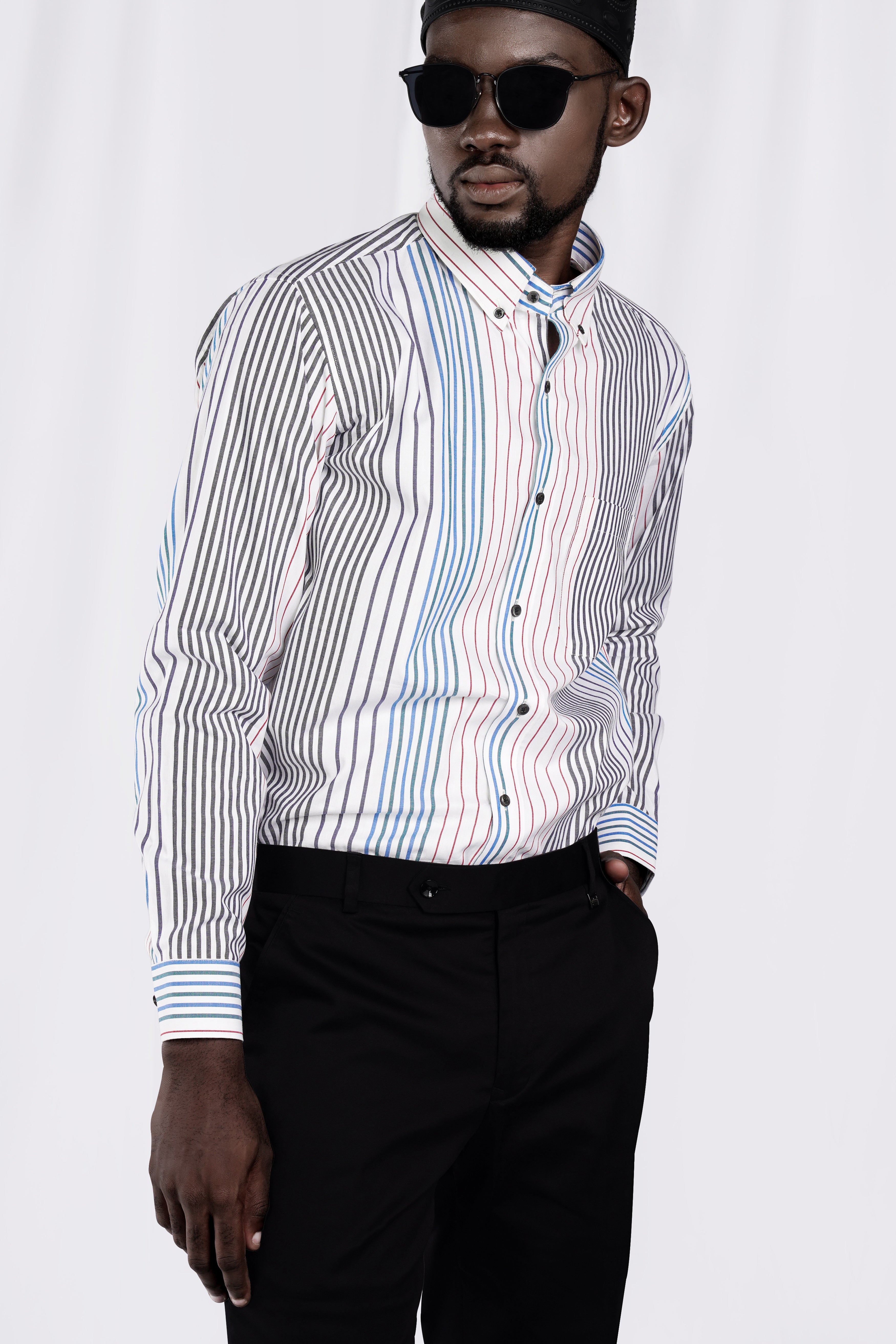 Off White Multicolour Striped Premium Cotton Shirt