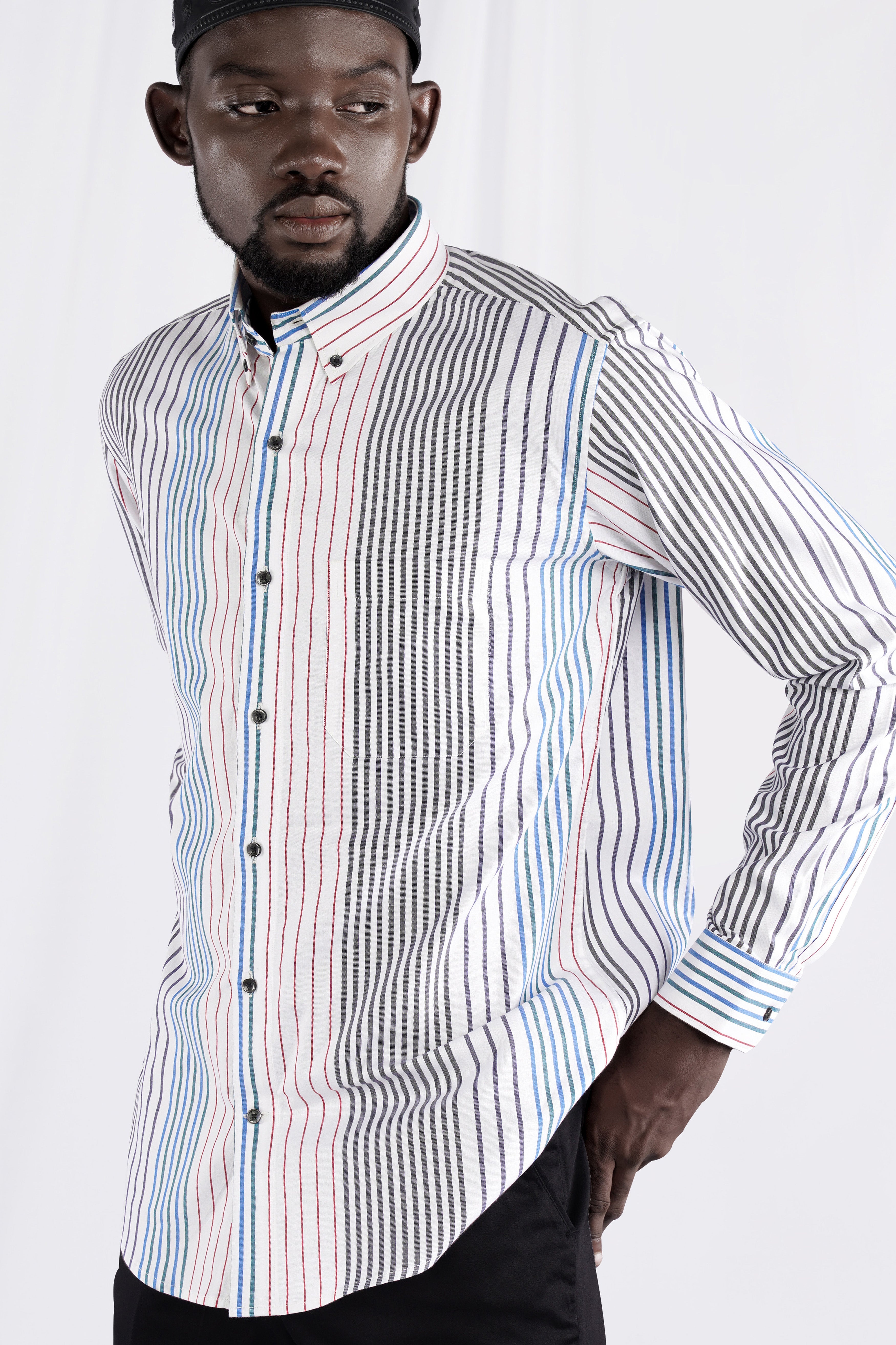 Off White Multicolour Striped Premium Cotton Shirt