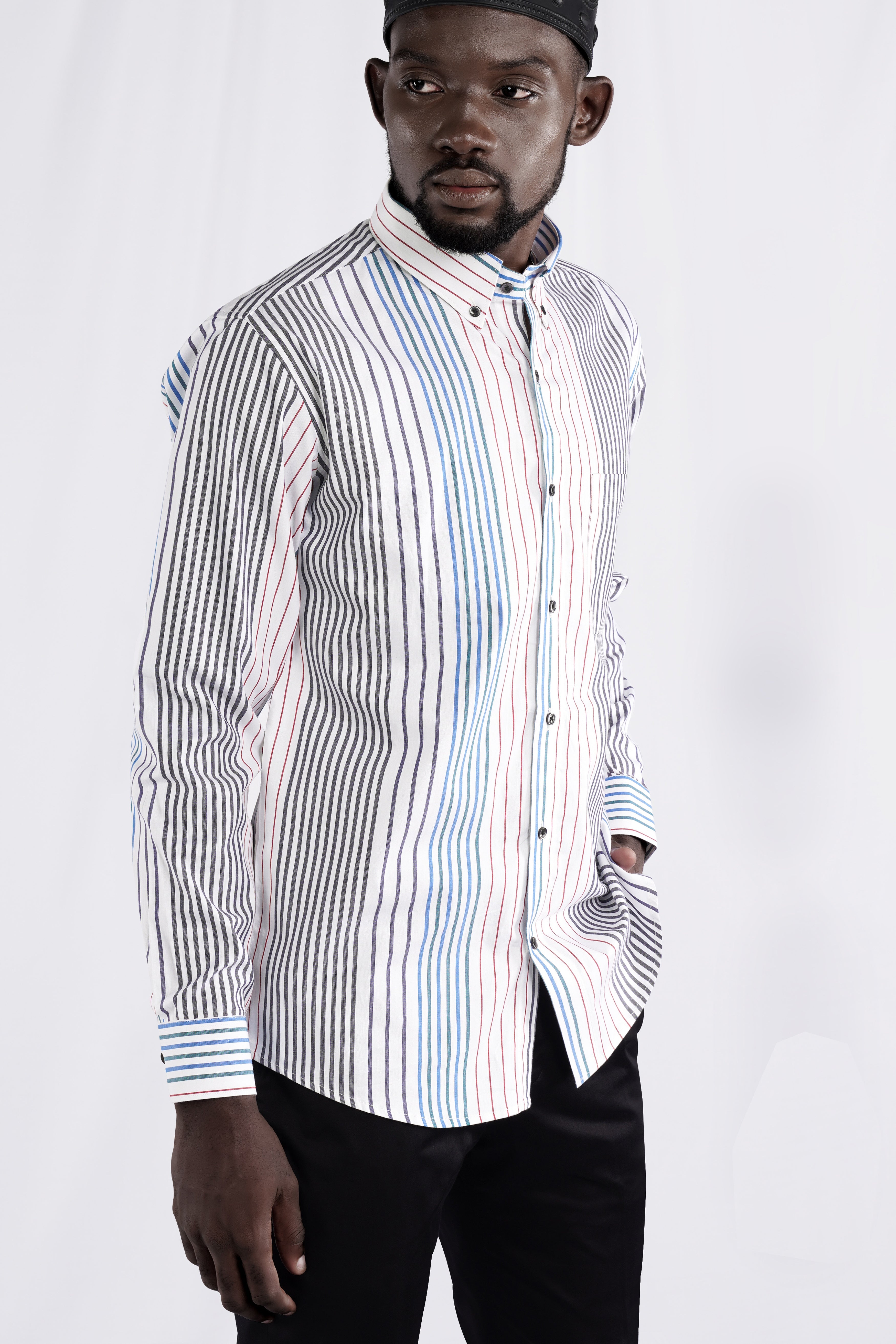 Off White Multicolour Striped Premium Cotton Shirt