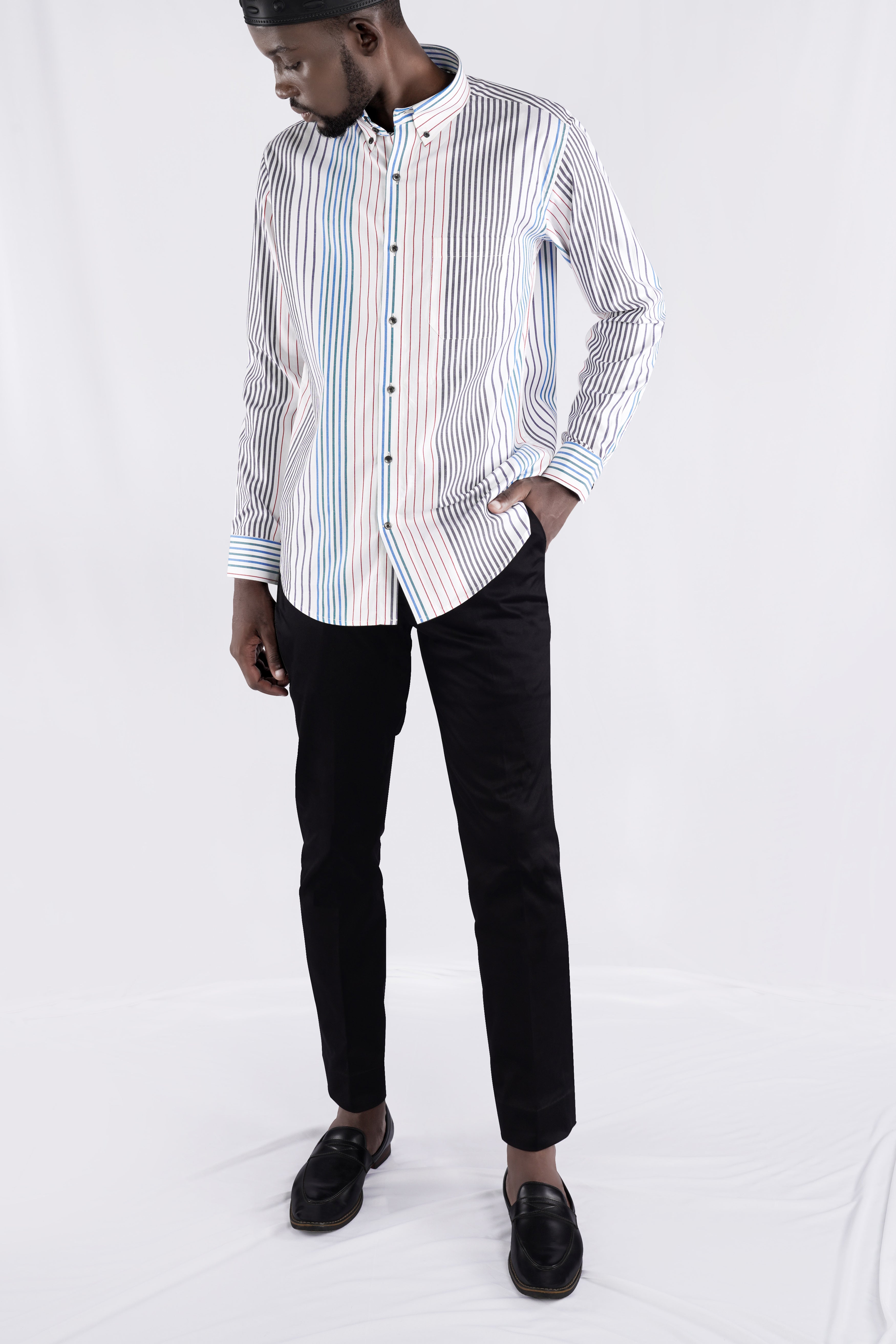 Off White Multicolour Striped Premium Cotton Shirt