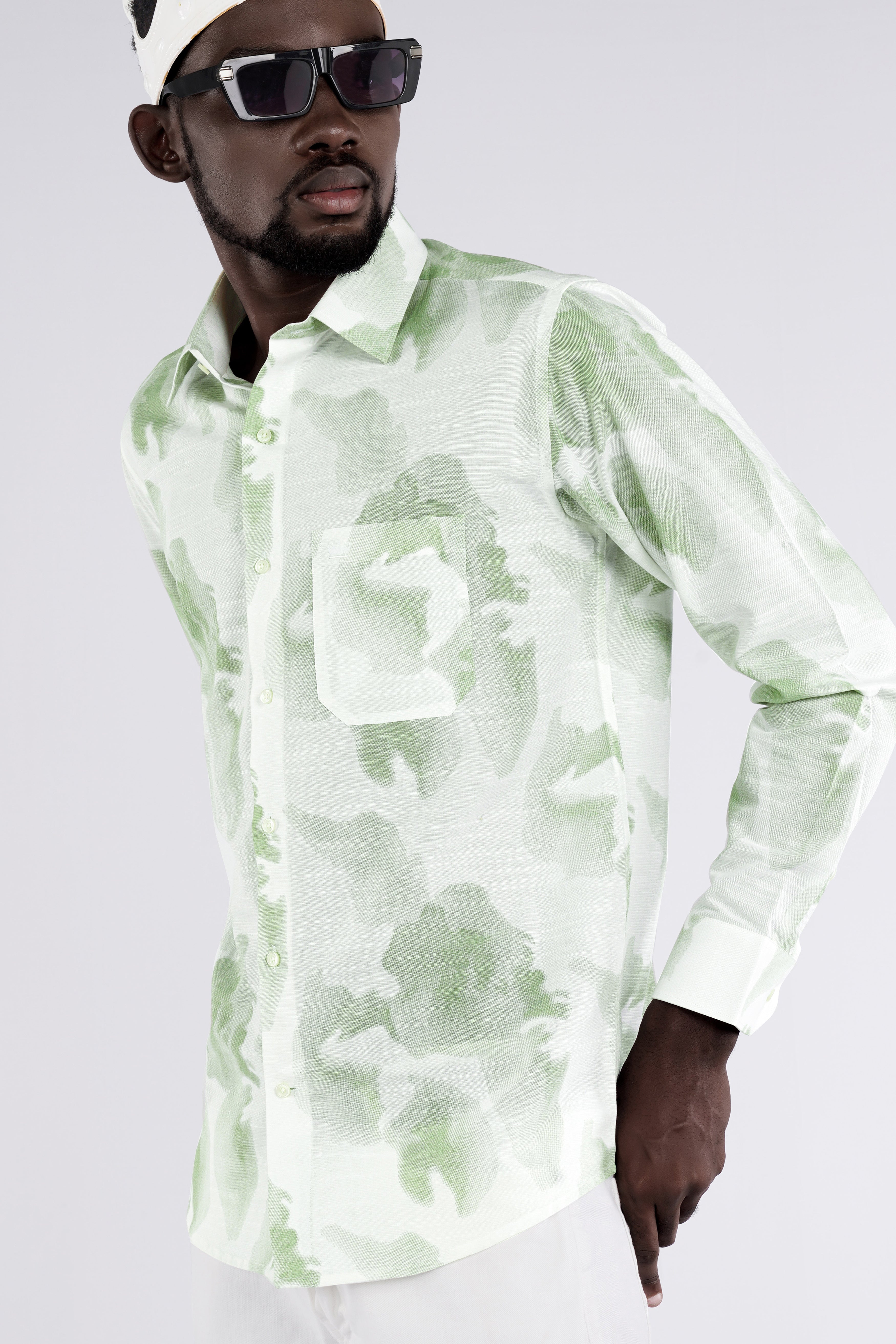 Sage Green and White Luxurious Linen Shirt