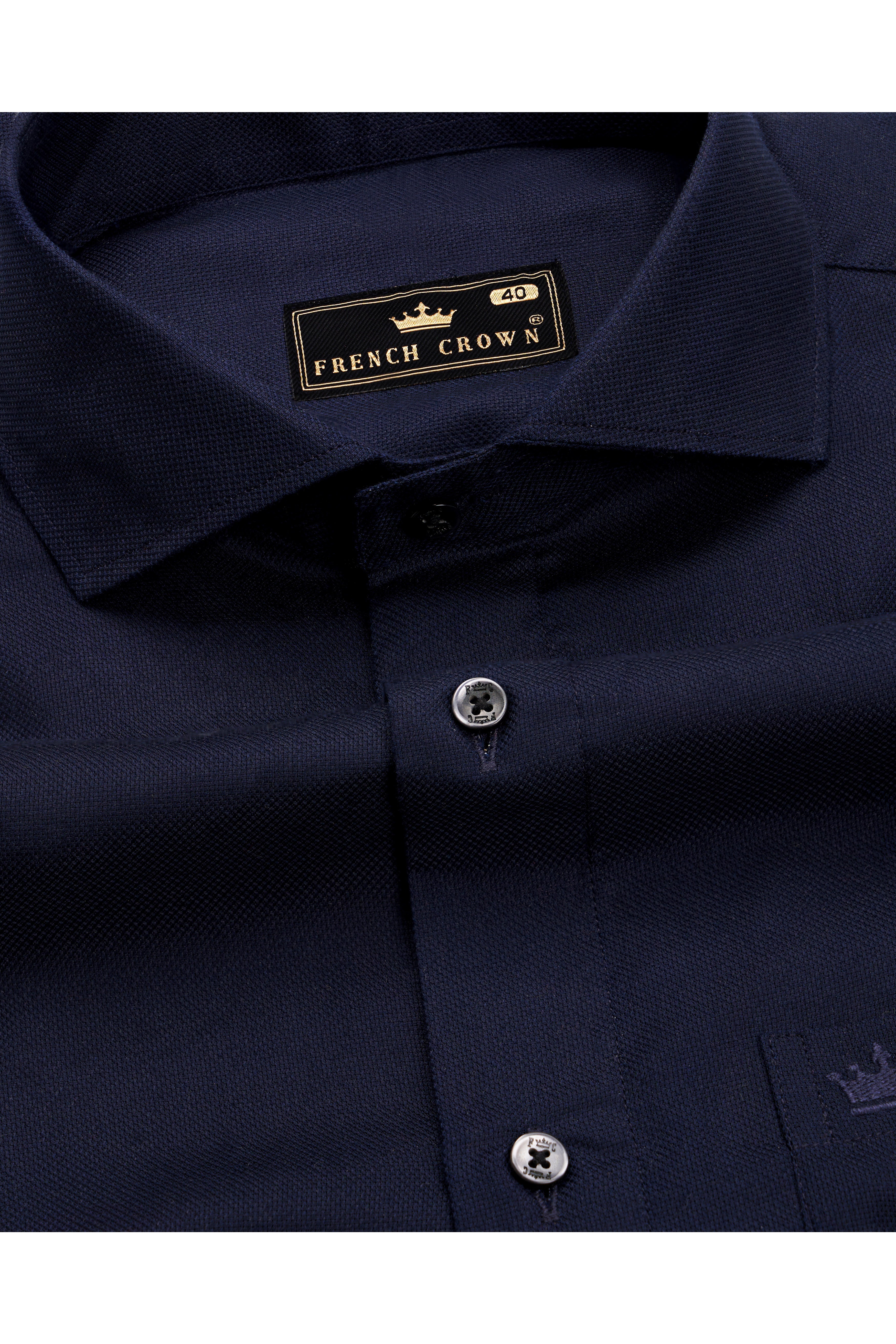 Cinder Navy Blue Dobby Textured Premium Giza Cotton Shirt