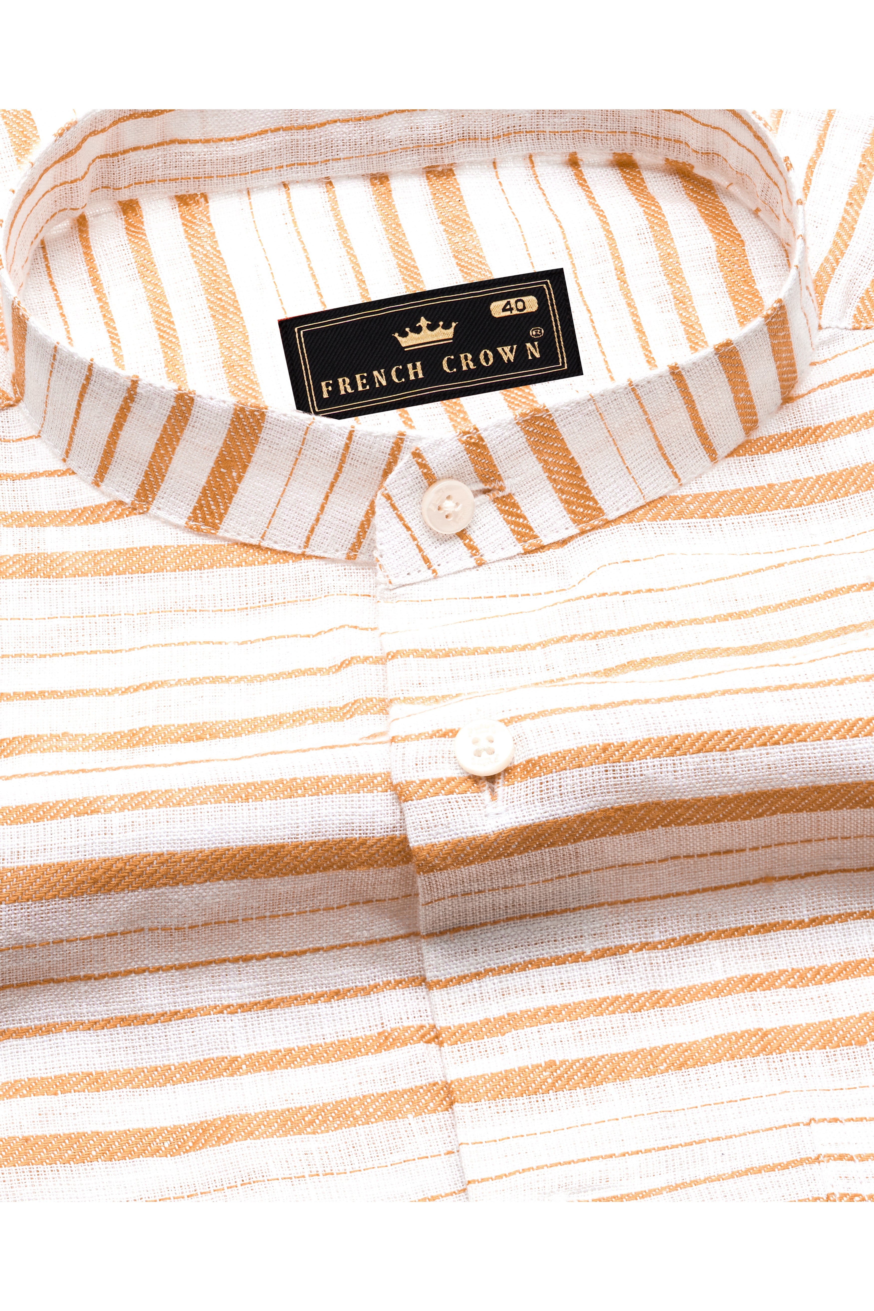 Rajah Orange and White Striped Luxurious Linen Shirt