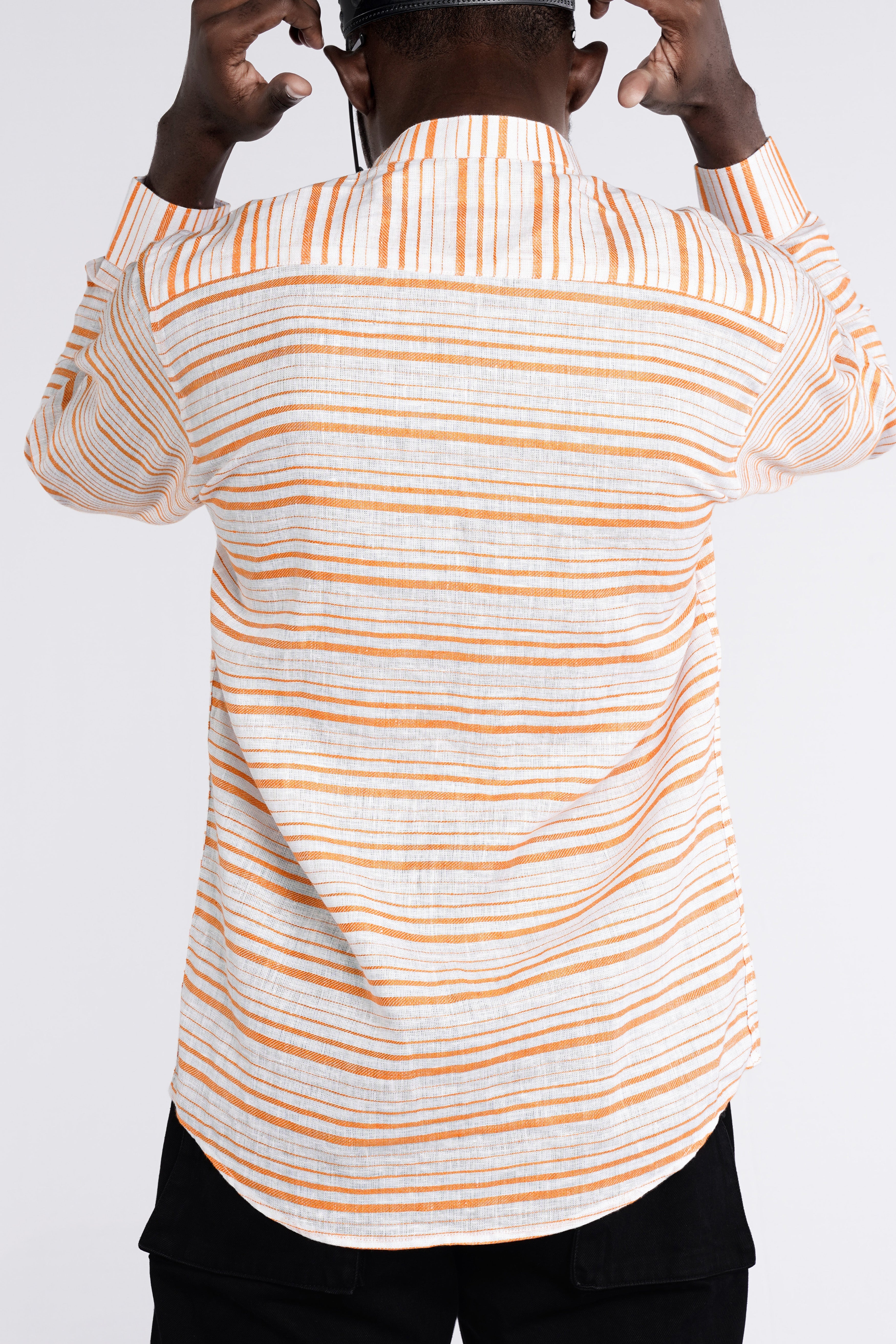 Rajah Orange and White Striped Luxurious Linen Shirt