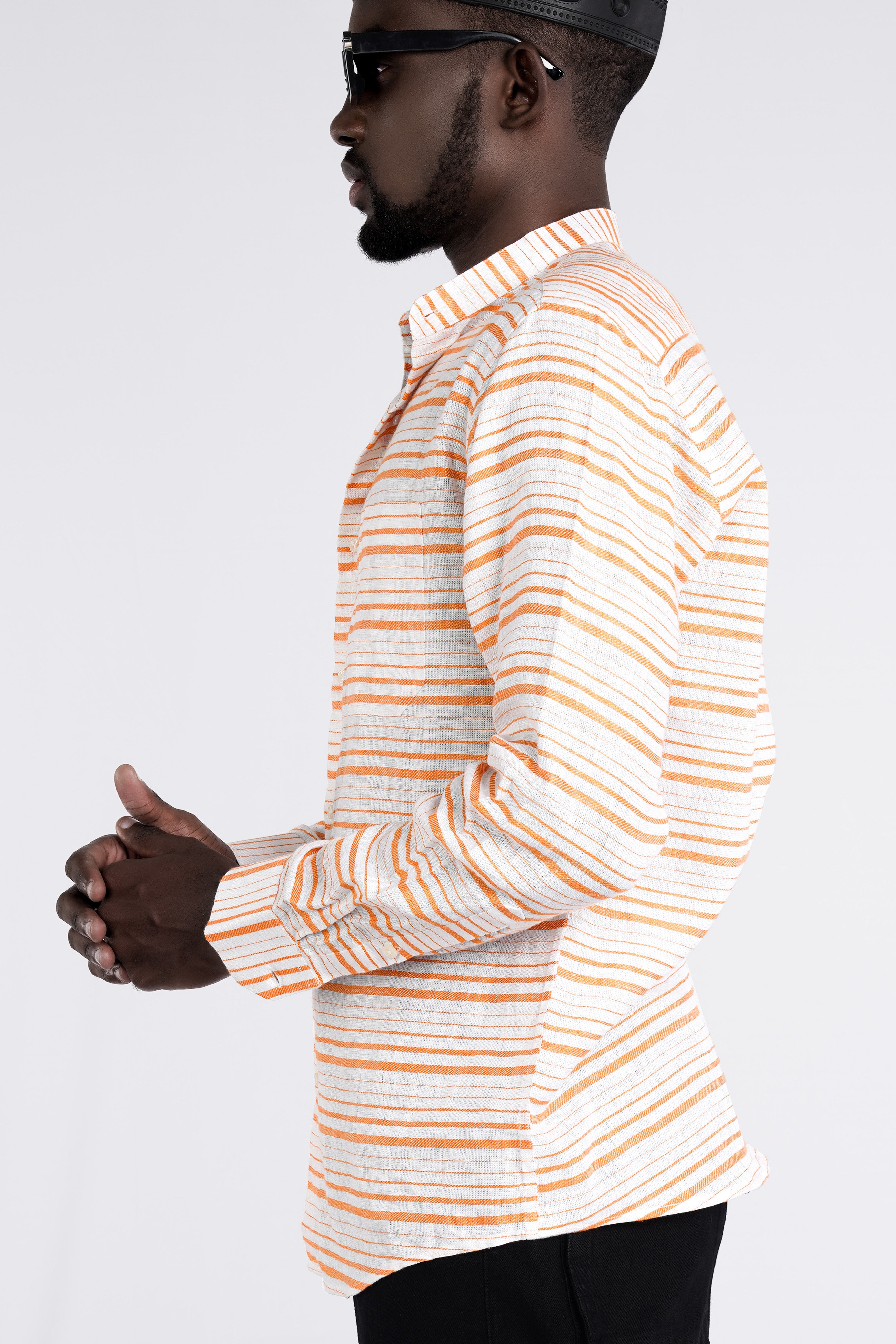 Rajah Orange and White Striped Luxurious Linen Shirt