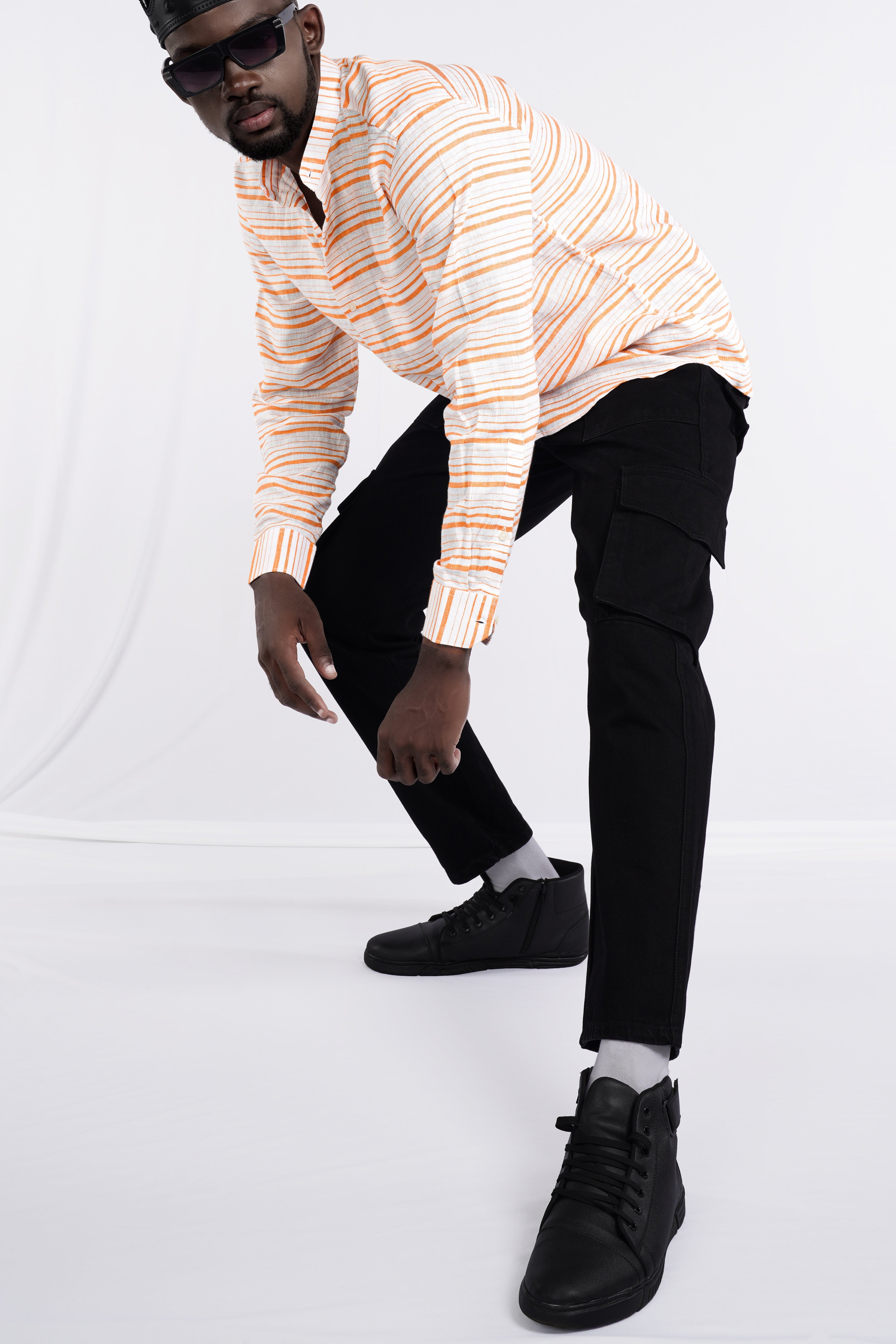 Rajah Orange and White Striped Luxurious Linen Shirt