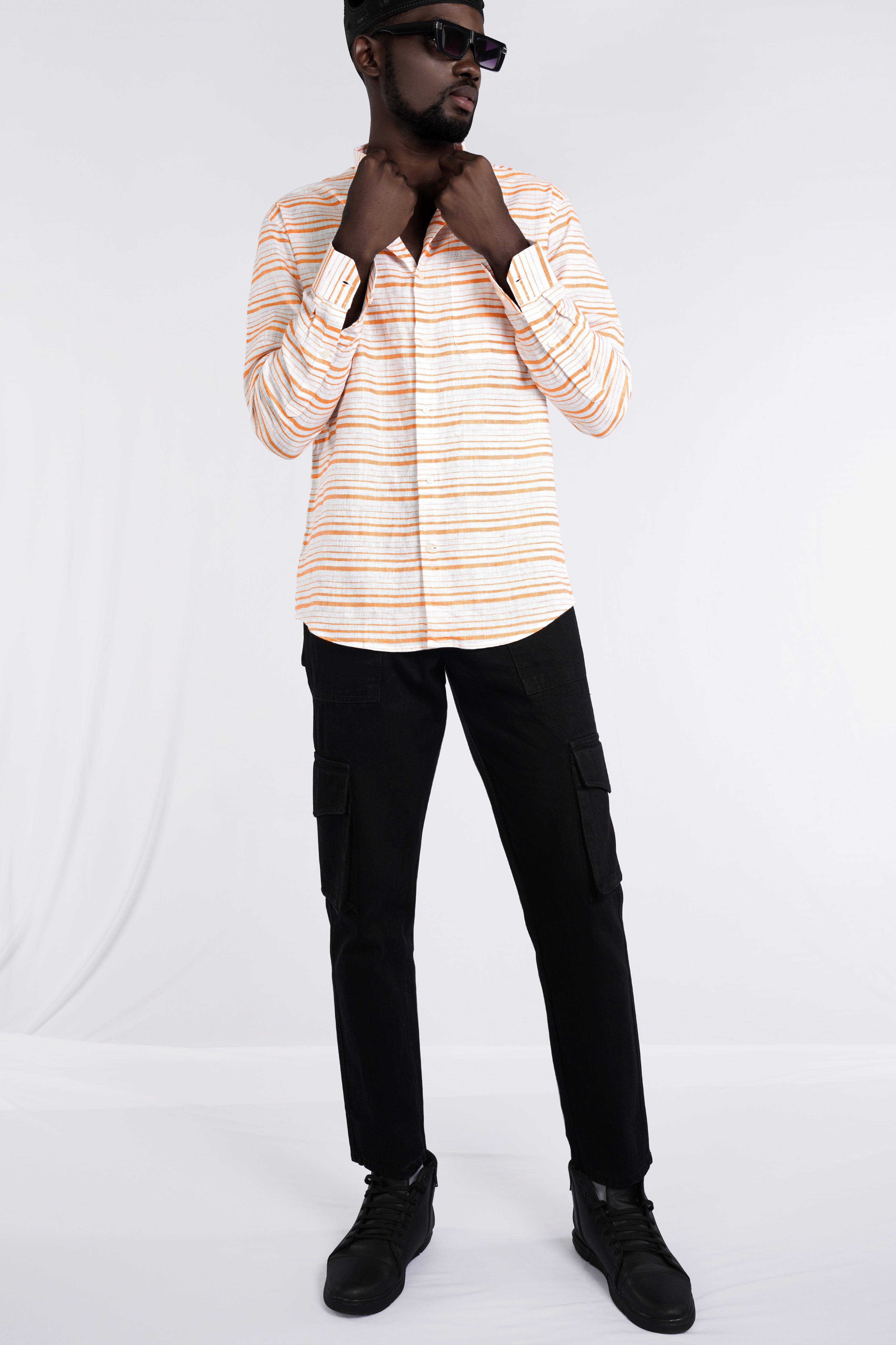 Rajah Orange and White Striped Luxurious Linen Shirt