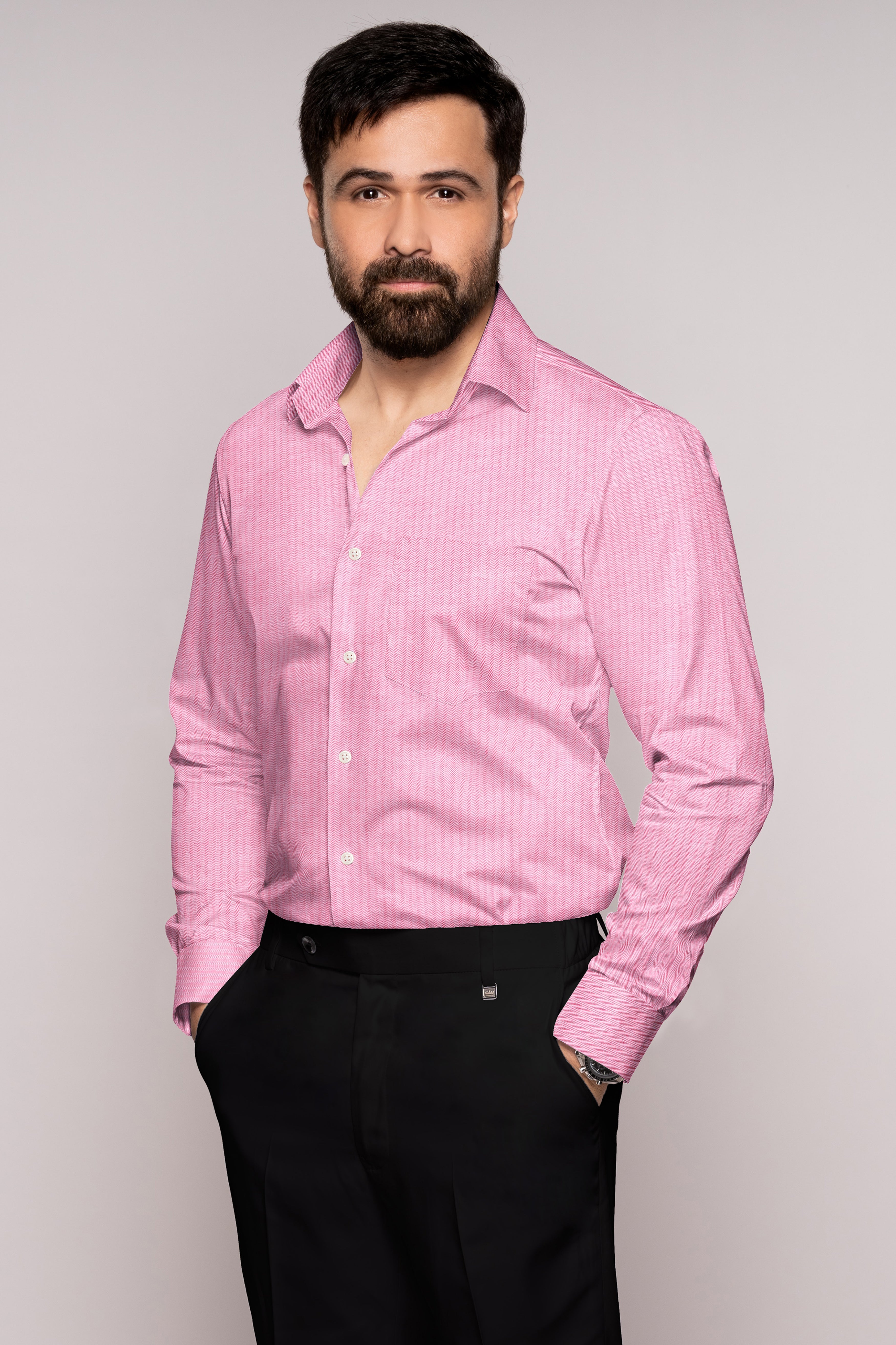 Carissma Pink Herringbone Premium Cotton Shirt