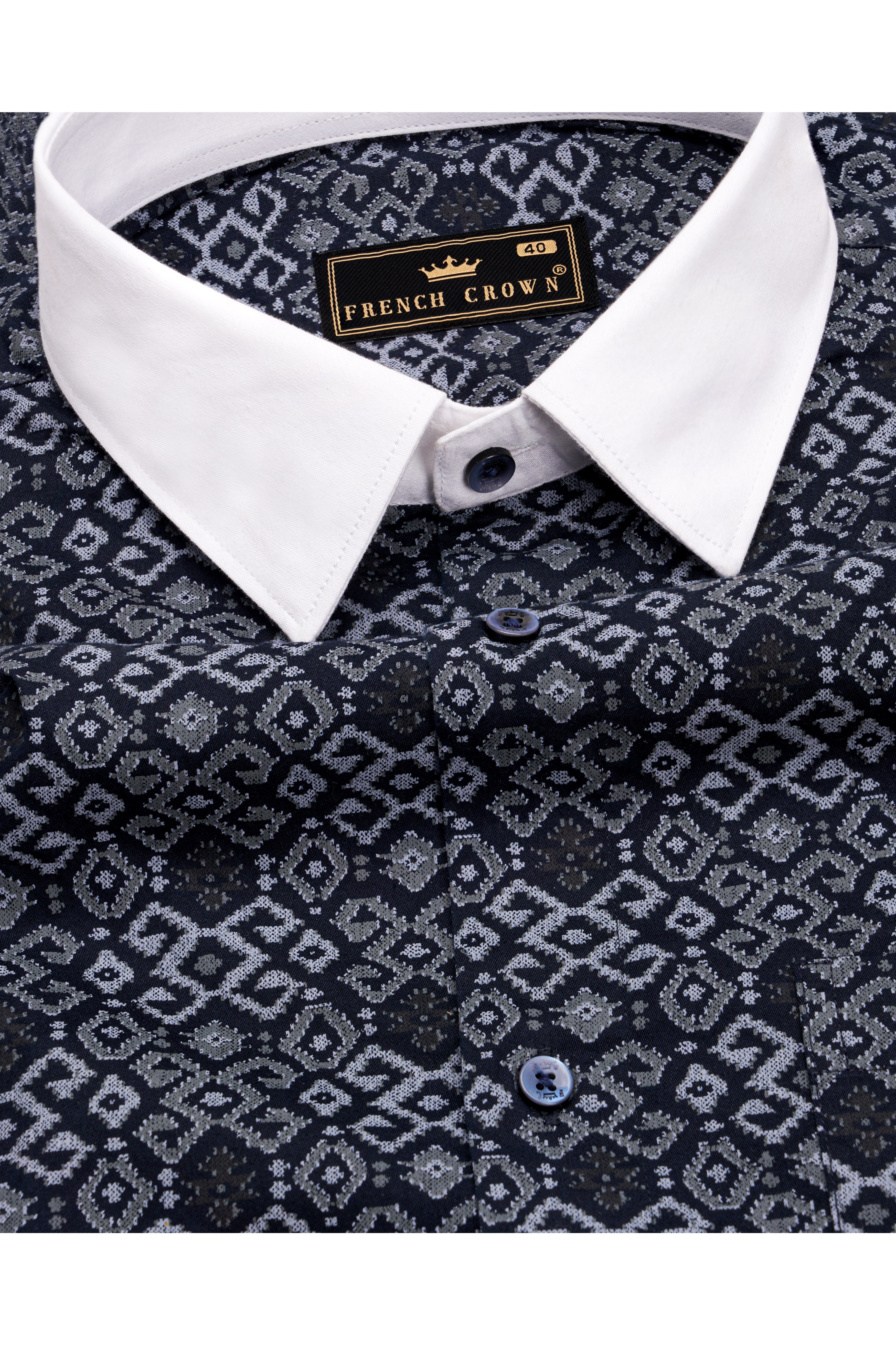 Haiti Navy Blue Printed with White Cuffs and Collar Super Soft Premium Cotton Shirt