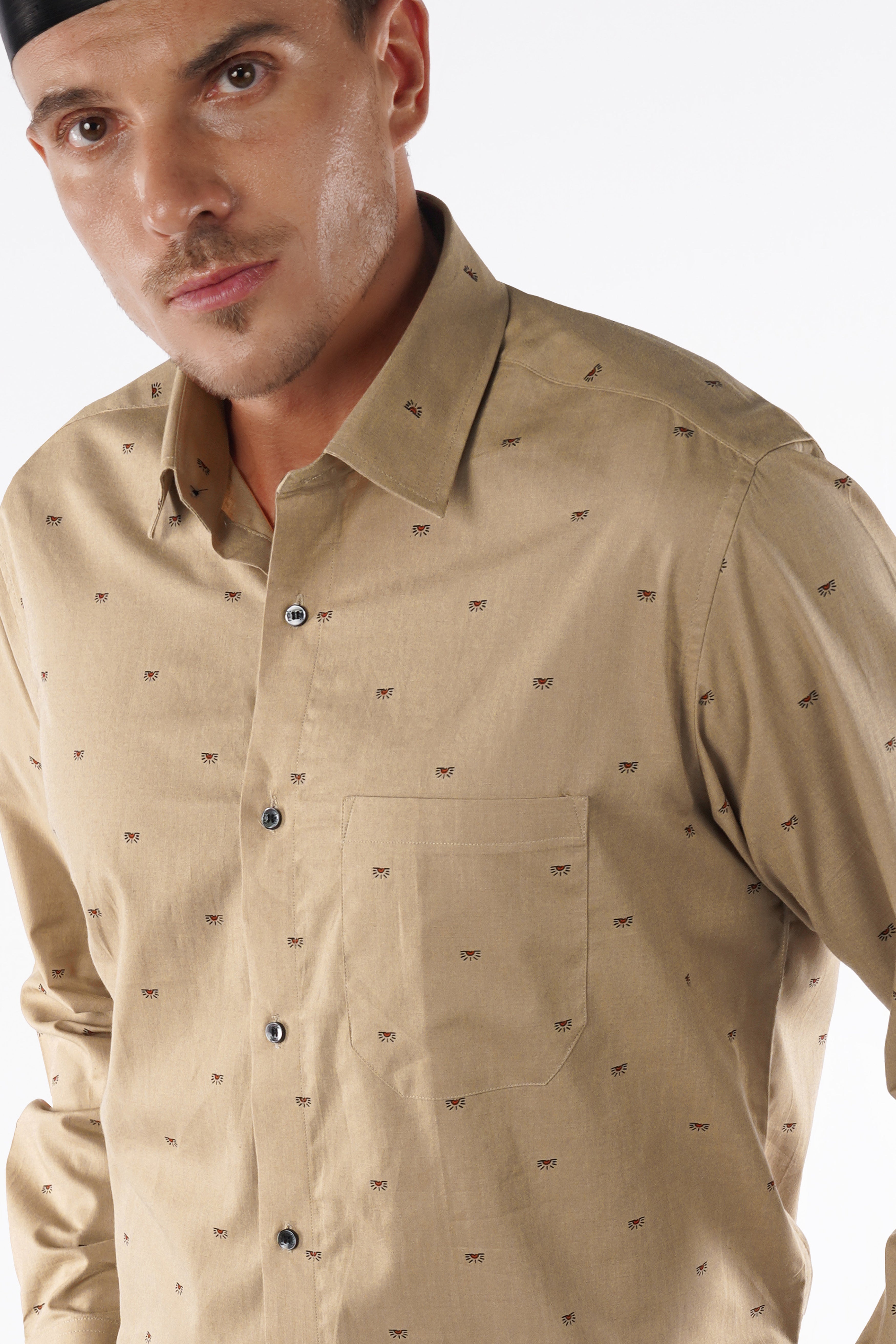 Fawn Brown Printed Chambray Shirt