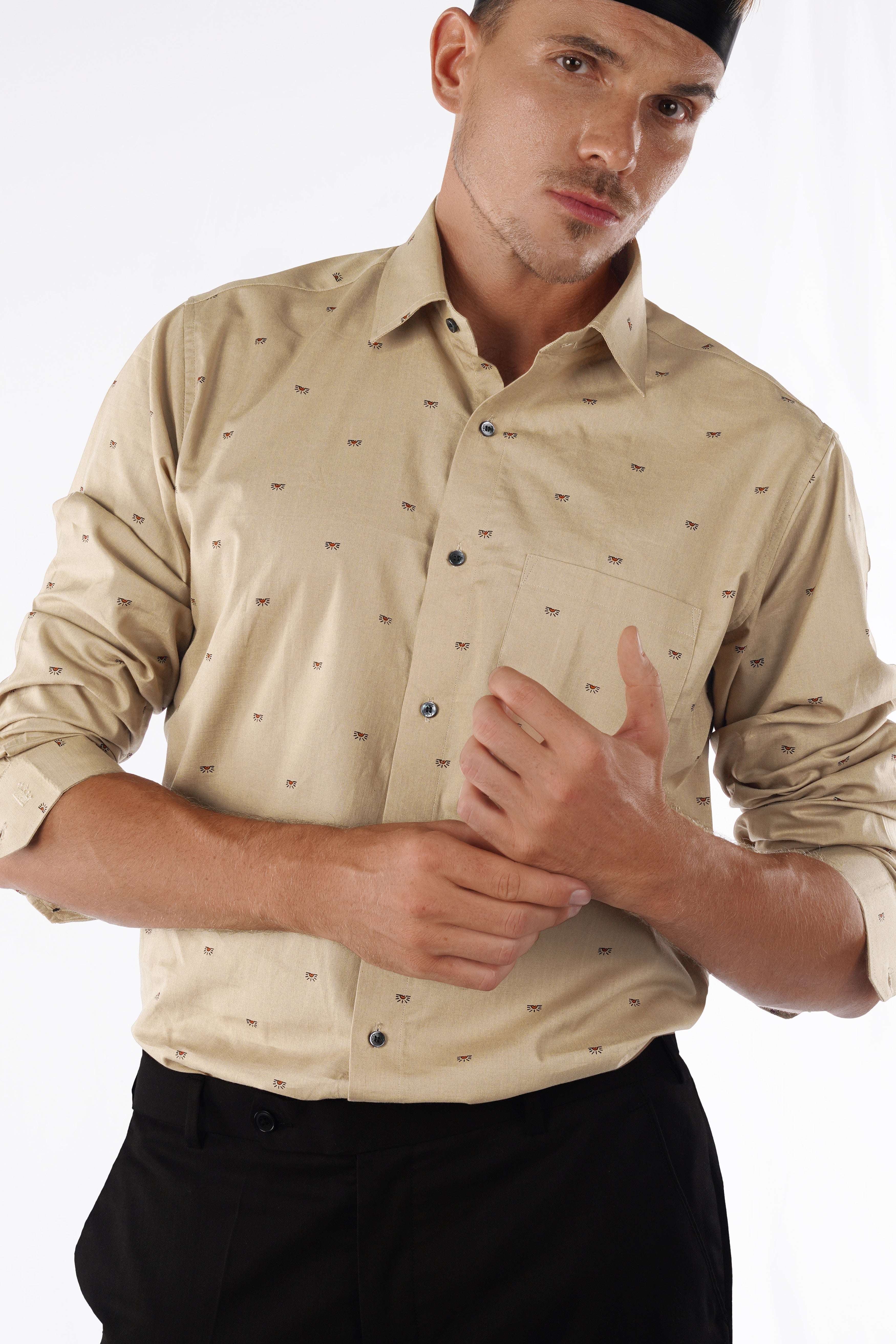 Fawn Brown Printed Chambray Shirt