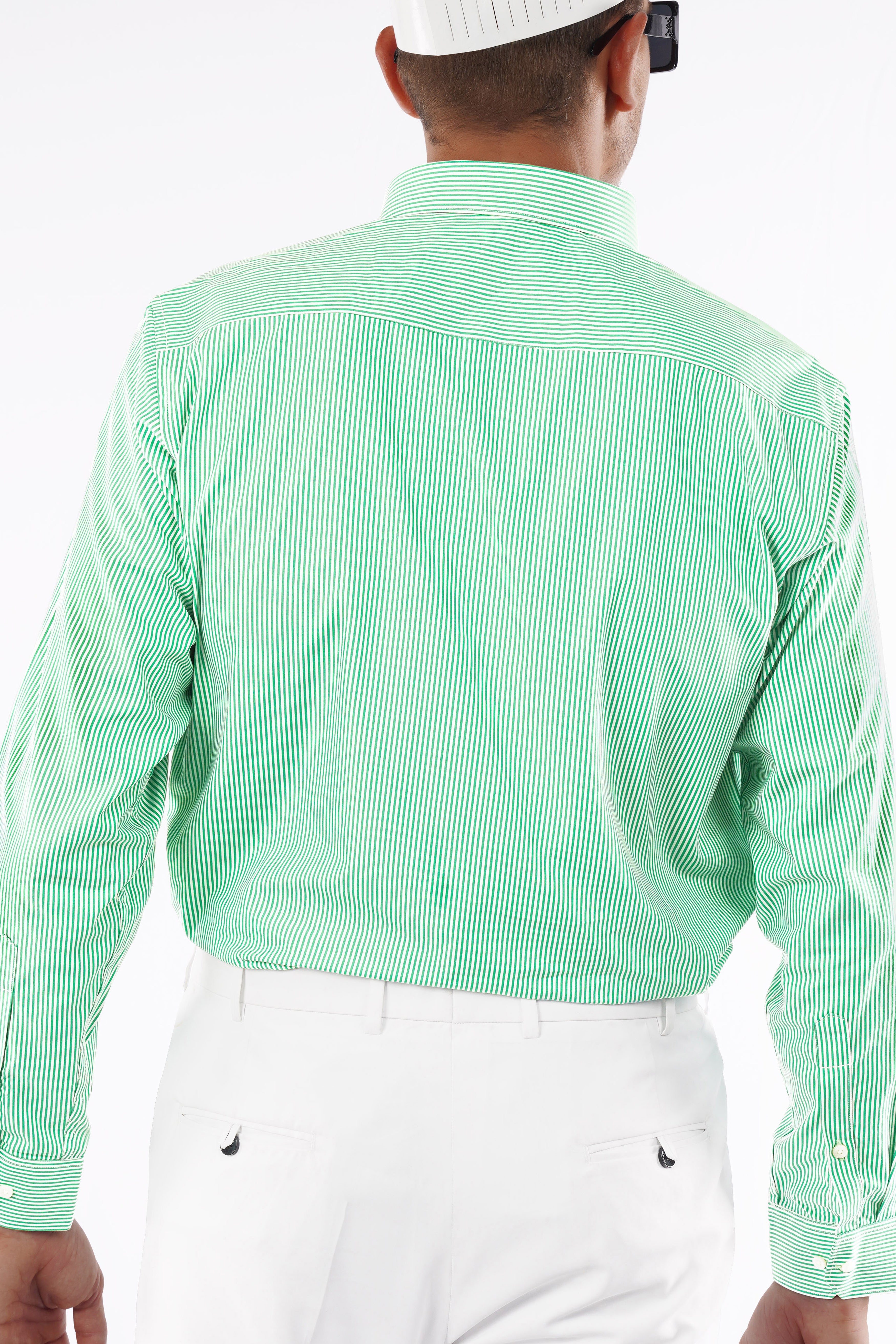 Downy Green Pinstriped Premium Cotton Button Down Shirt